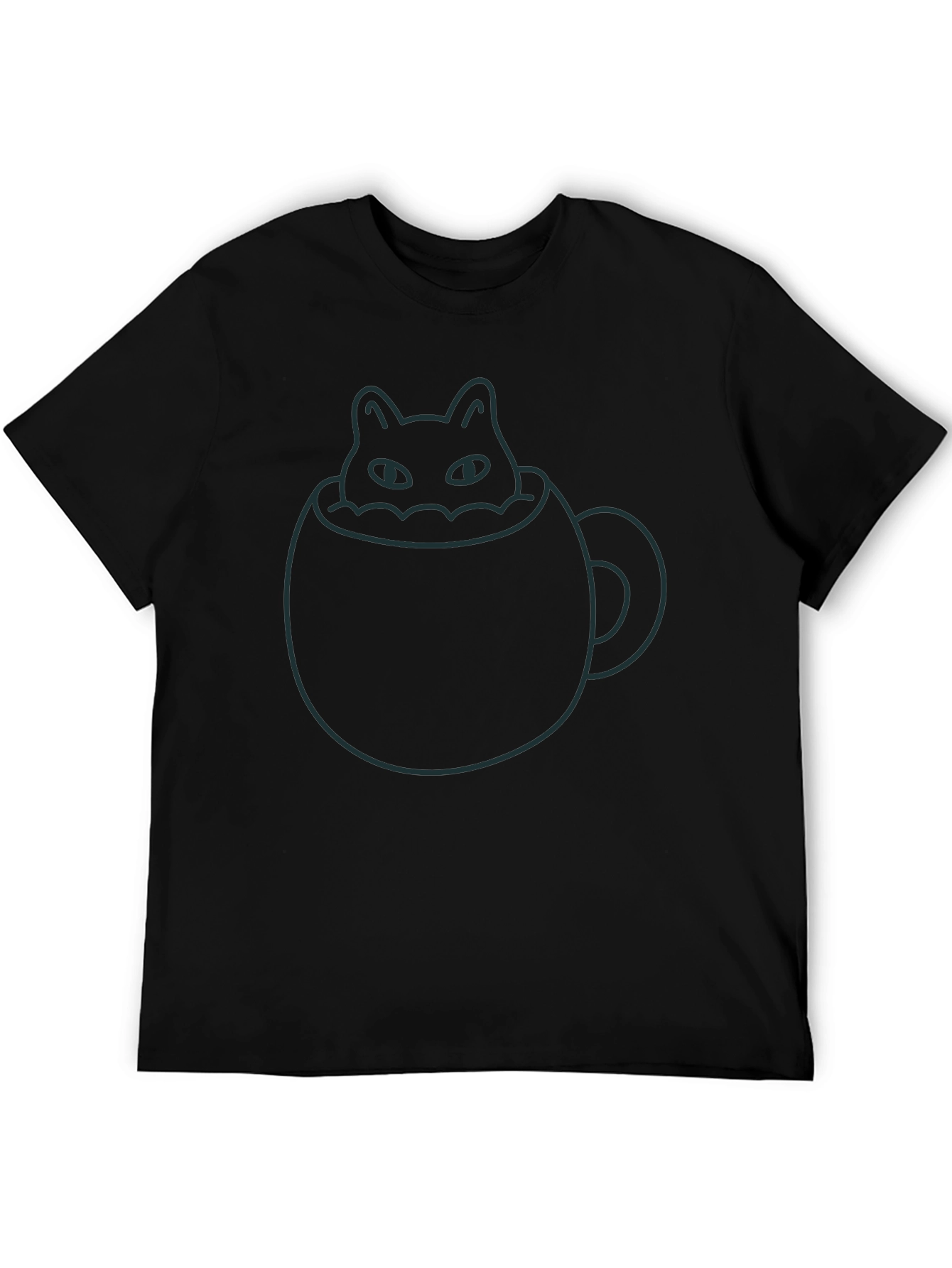 Black Cat in a Cup T-Shirt - Minimalist Design, Black view 5