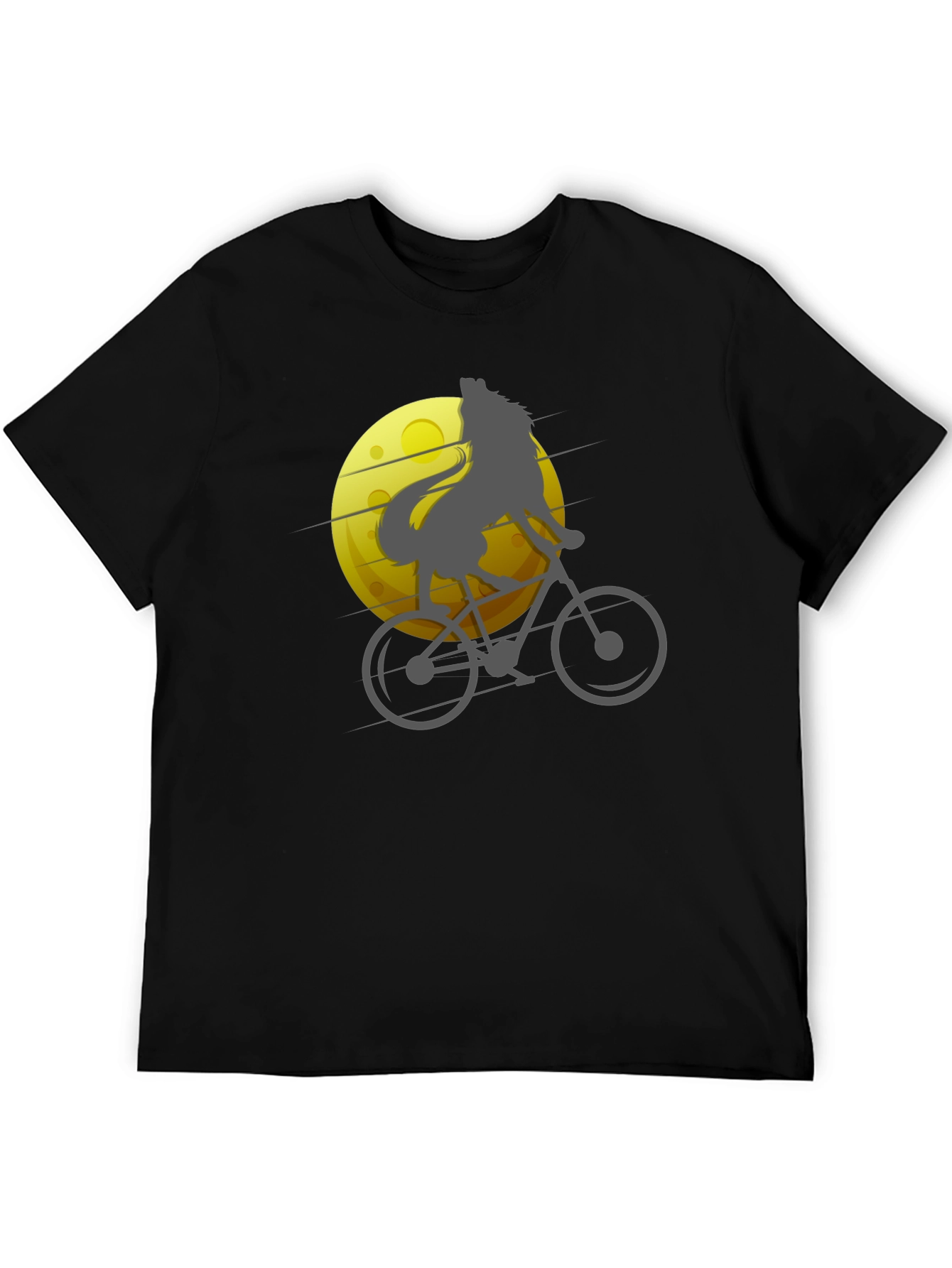 Black Wolf Riding Bike T-Shirt - Moon Graphic Tee view 5