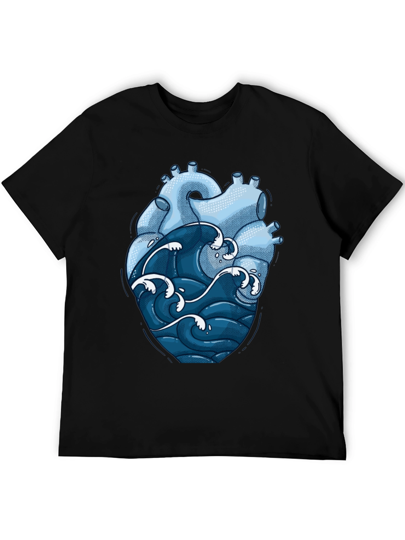 Black Anatomical Heart & Ocean Wave Graphic Tee view 5