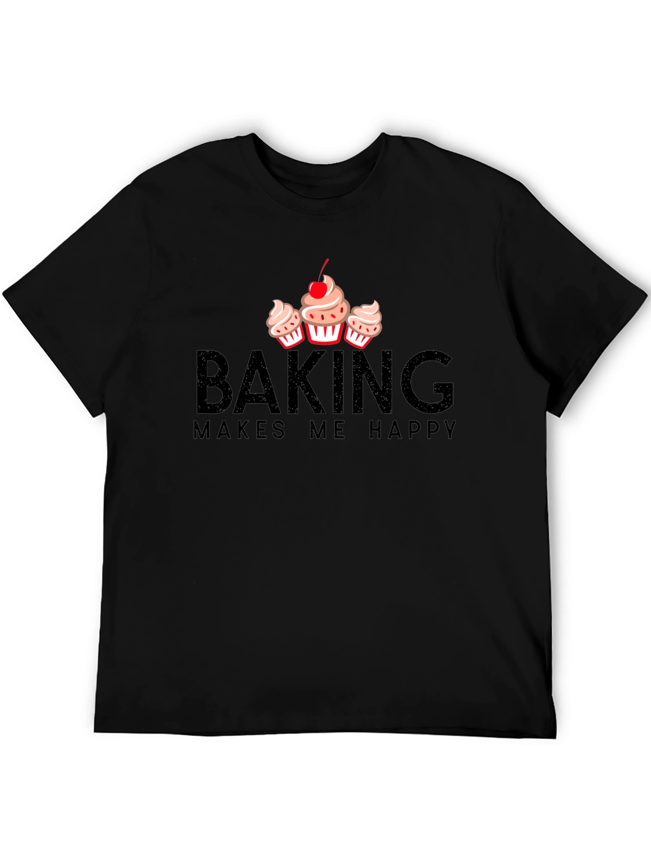 Black Baking Makes Me Happy T-Shirt - Cupcake Design view 5