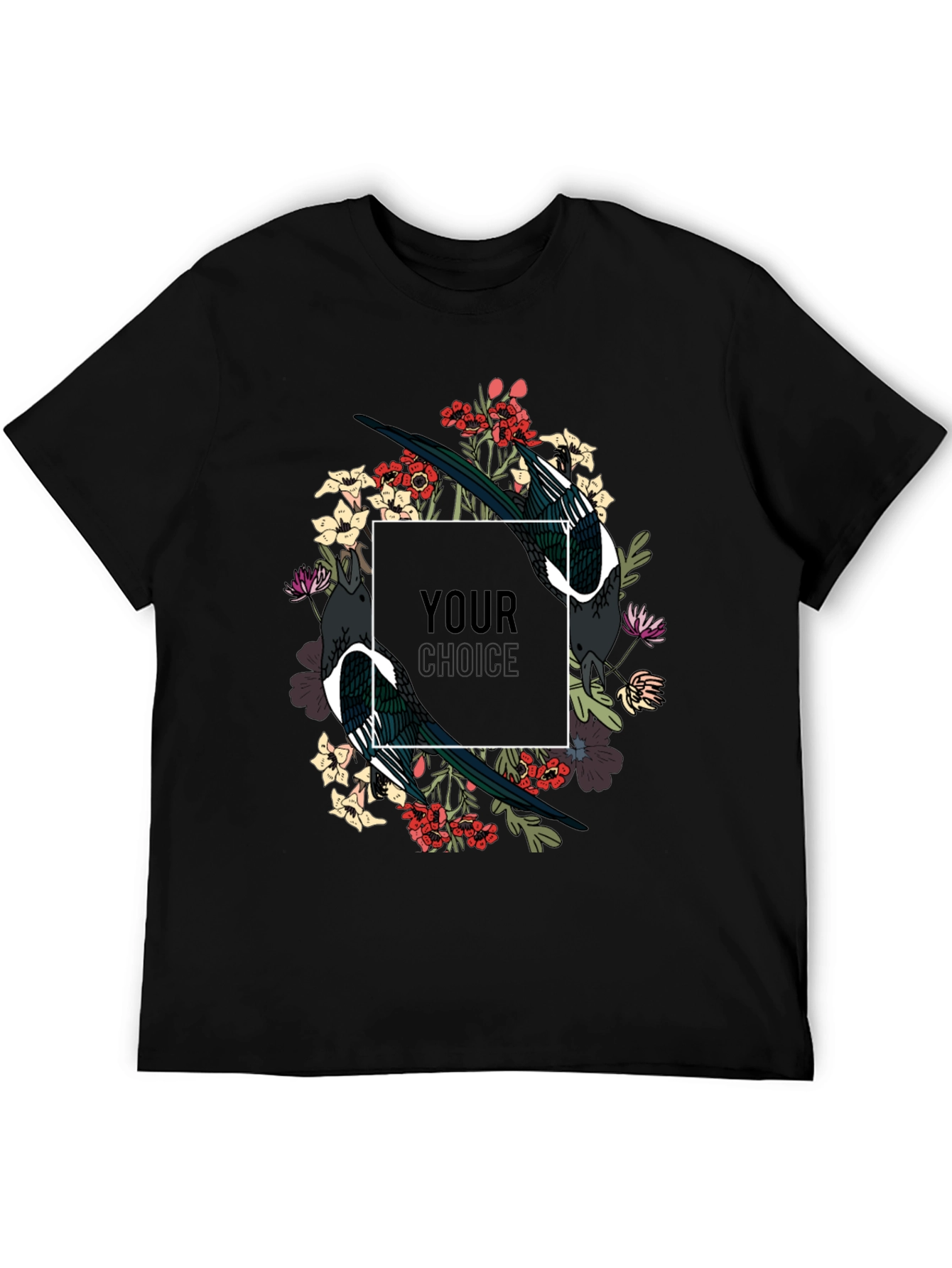 Black Floral Bird Graphic T-Shirt view 5