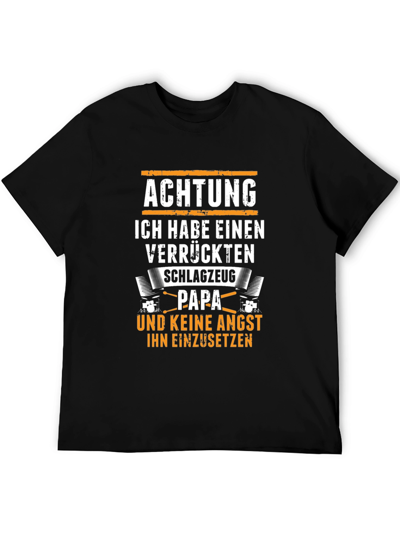 Black Achtung Schlagzeug Papa T-Shirt view 5