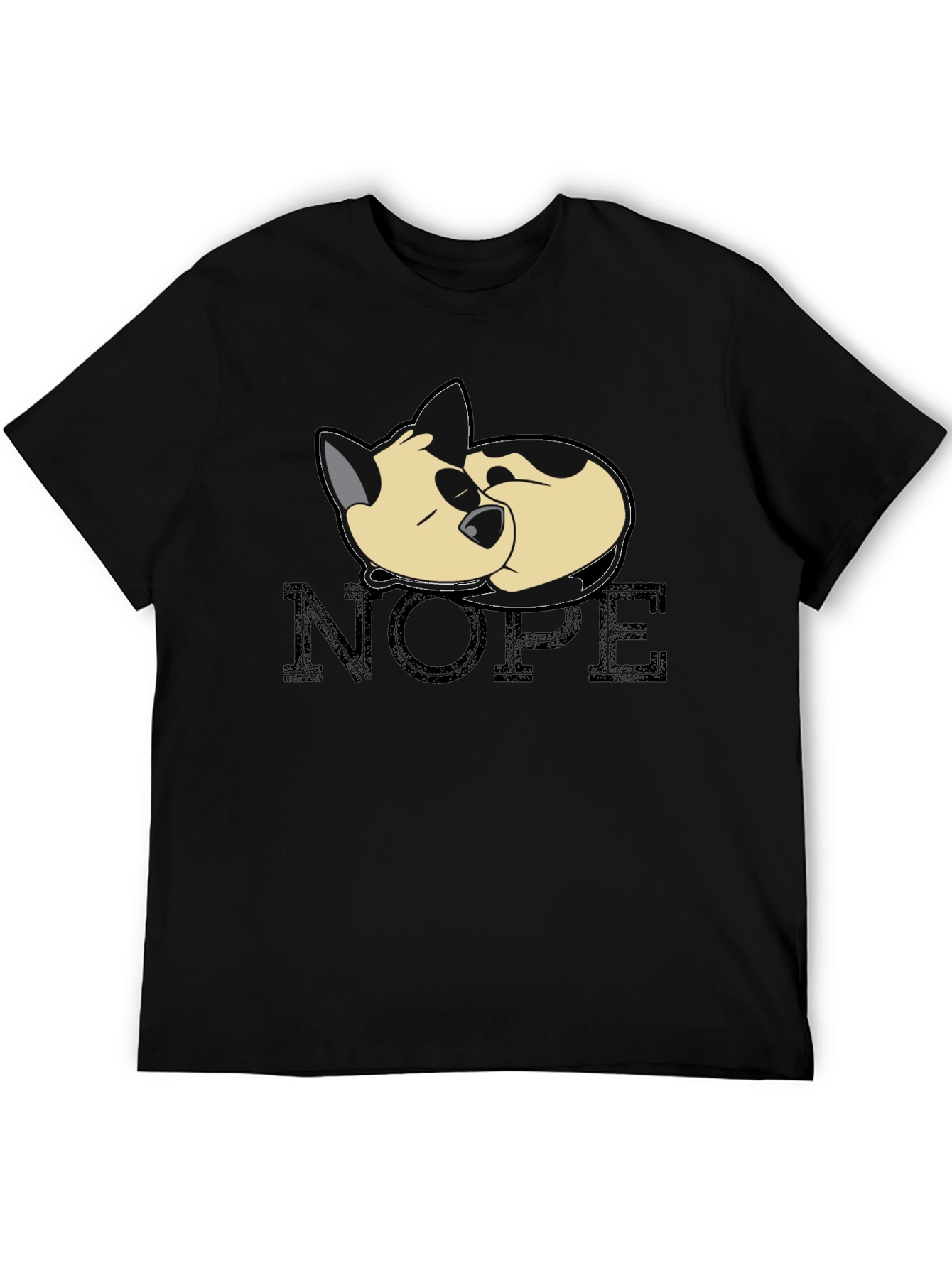 Black Nope Cat Black T-Shirt - Relaxed Sleepy Kitten Tee view 5