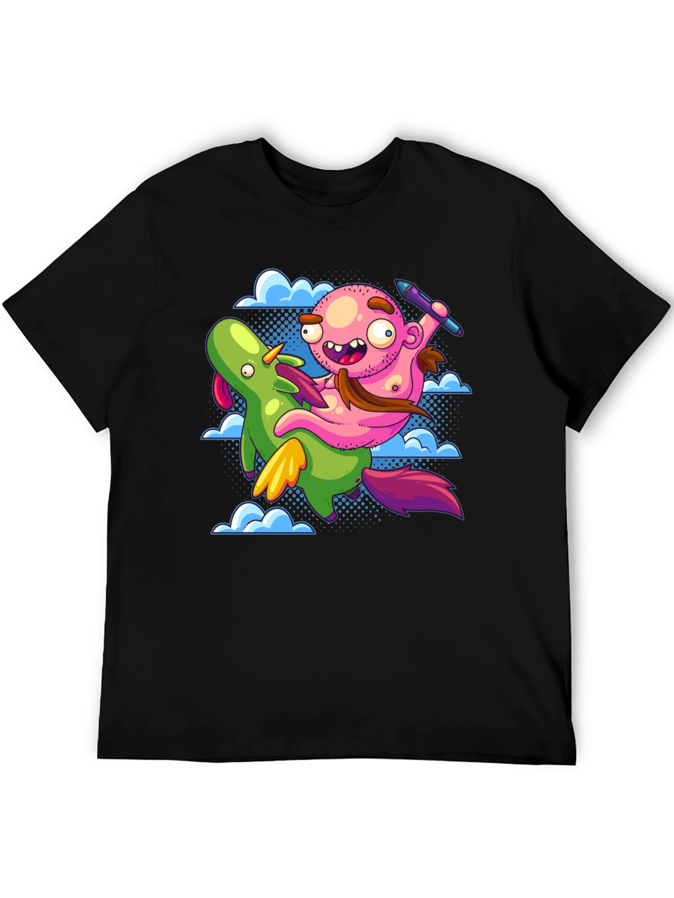 Black Cartoon Artist Riding Unicorn T-Shirt view 5