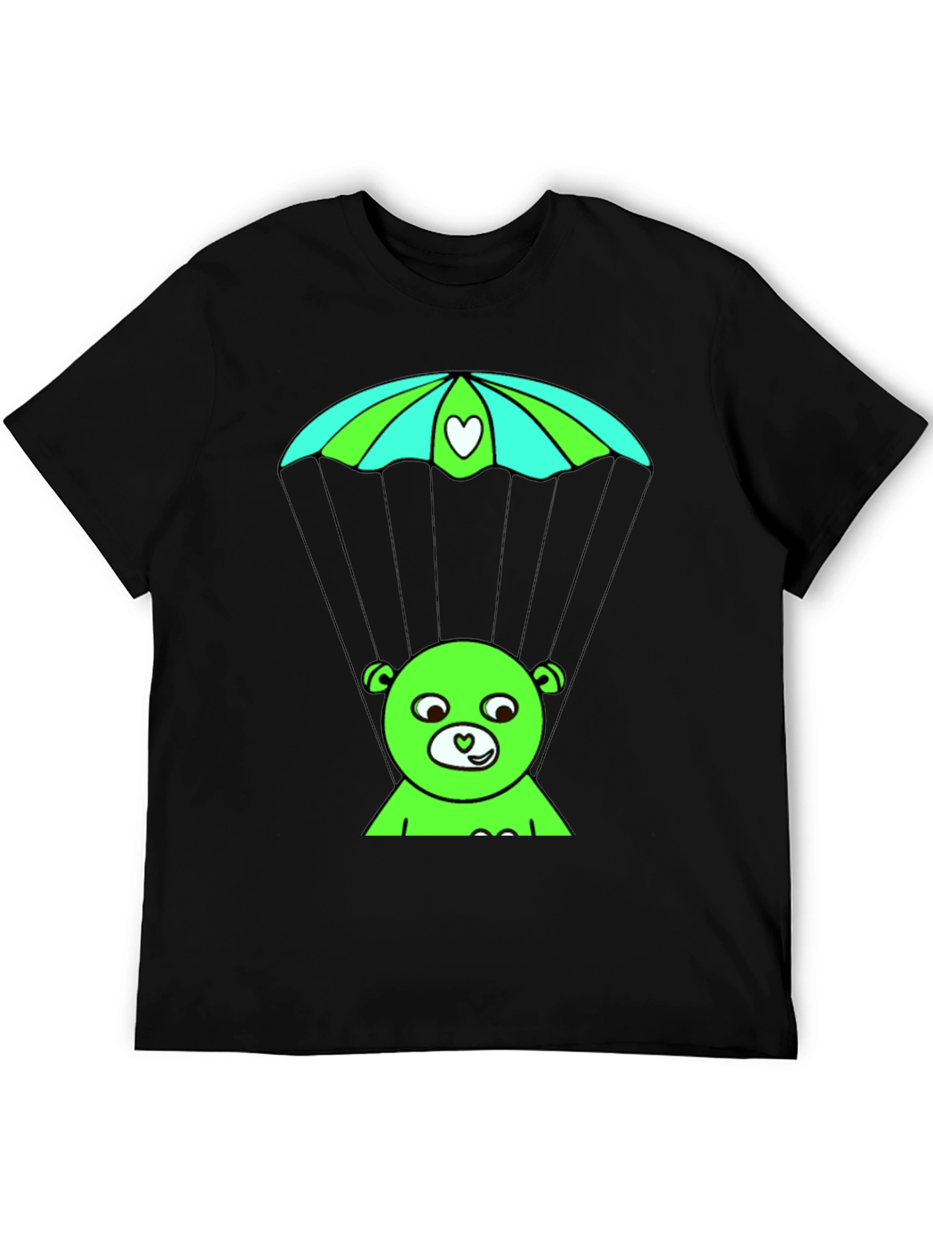 Black Whimsical Bear Parachute T-Shirt view 5
