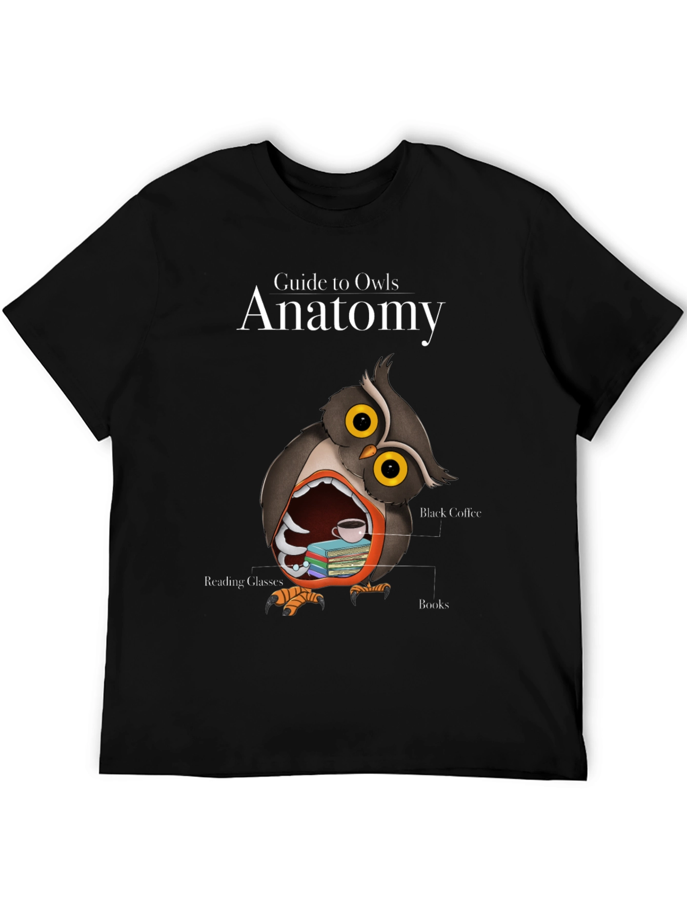 Black Owl Anatomy T-Shirt - Guide to Owls Novelty Tee view 5