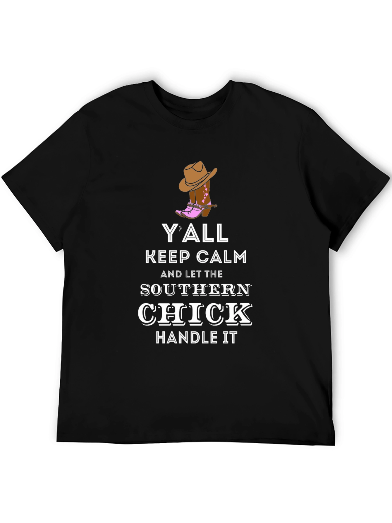 Black Y'all Keep Calm Southern Chick T-Shirt view 5