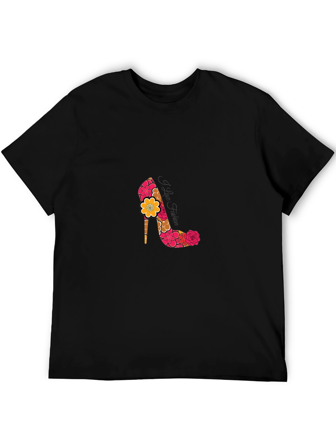 Black Floral Heel Print Black T-Shirt view 5