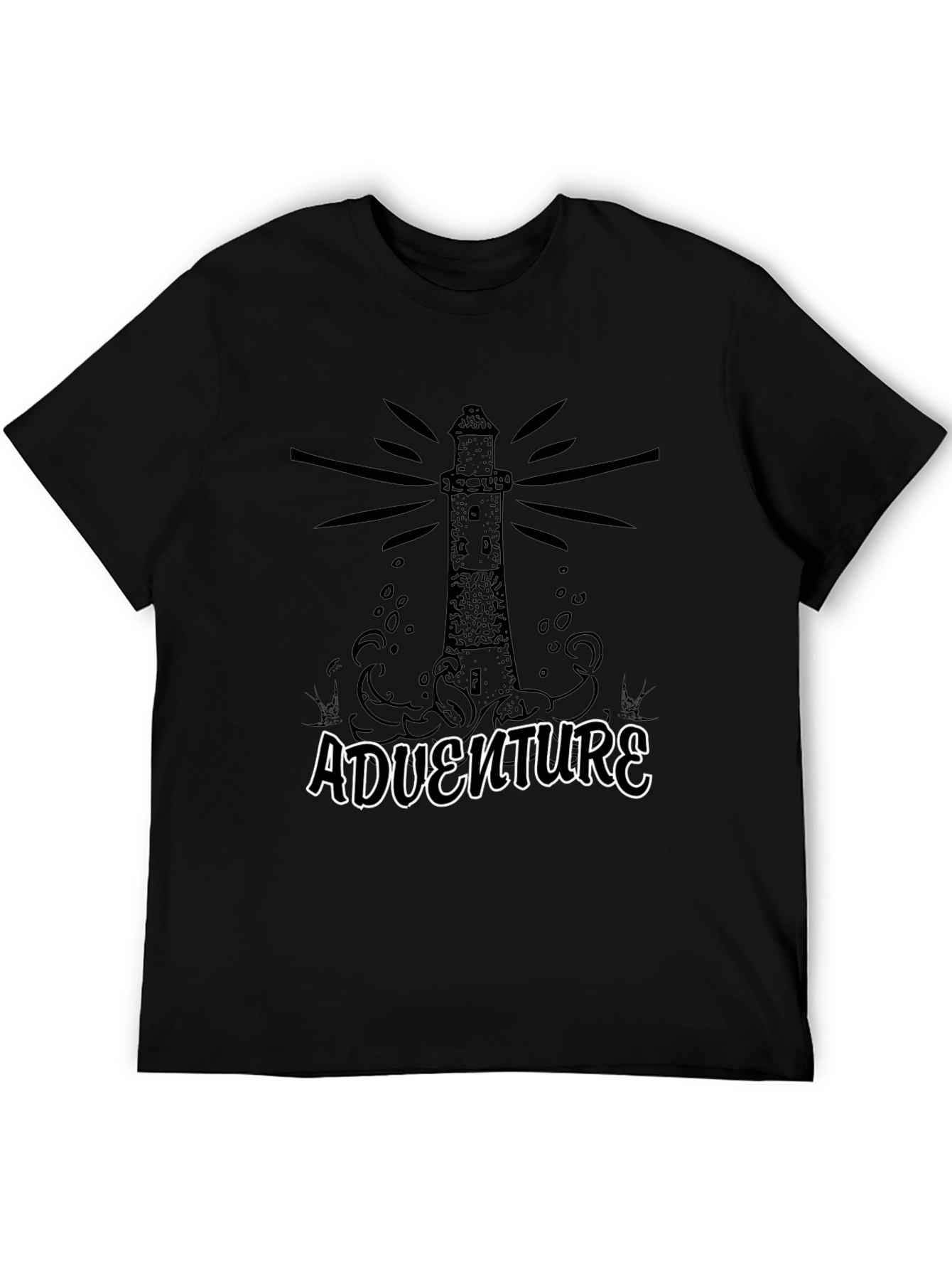 Black Adventure Lighthouse Graphic Tee - Black Cotton view 5