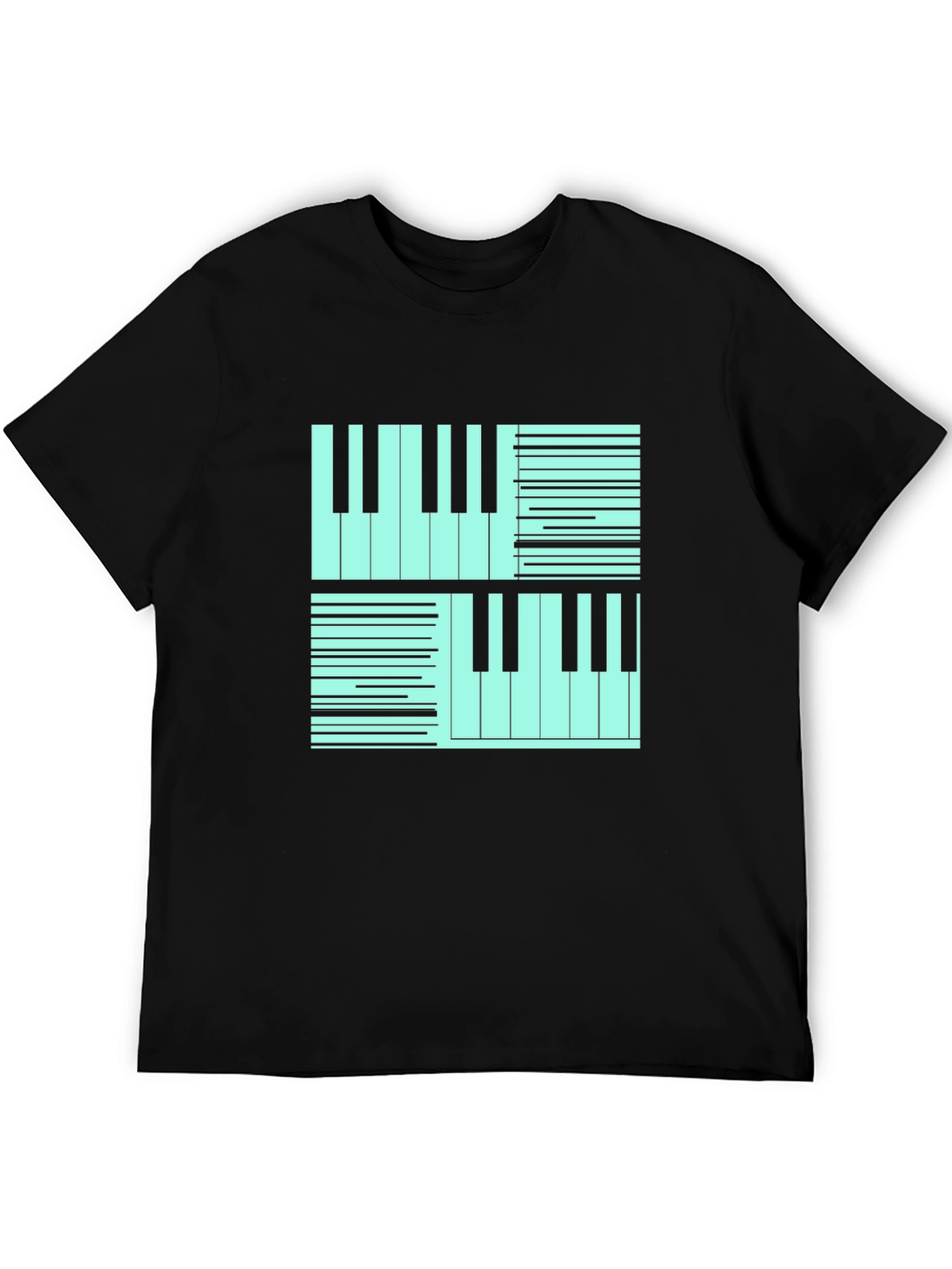 Black Cool Piano Keys Graphic Print Black T-Shirt view 5
