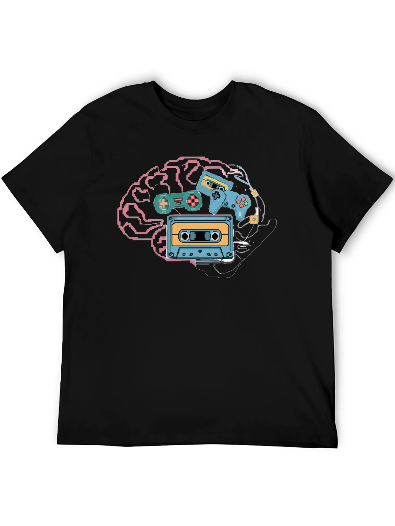 Black Retro Gamer Brain T-Shirt - Pixel Art Style view 5