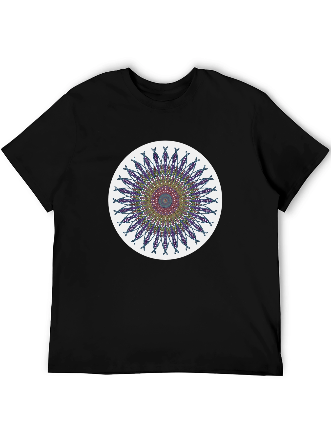 Black Mandala Design Black T-Shirt view 5