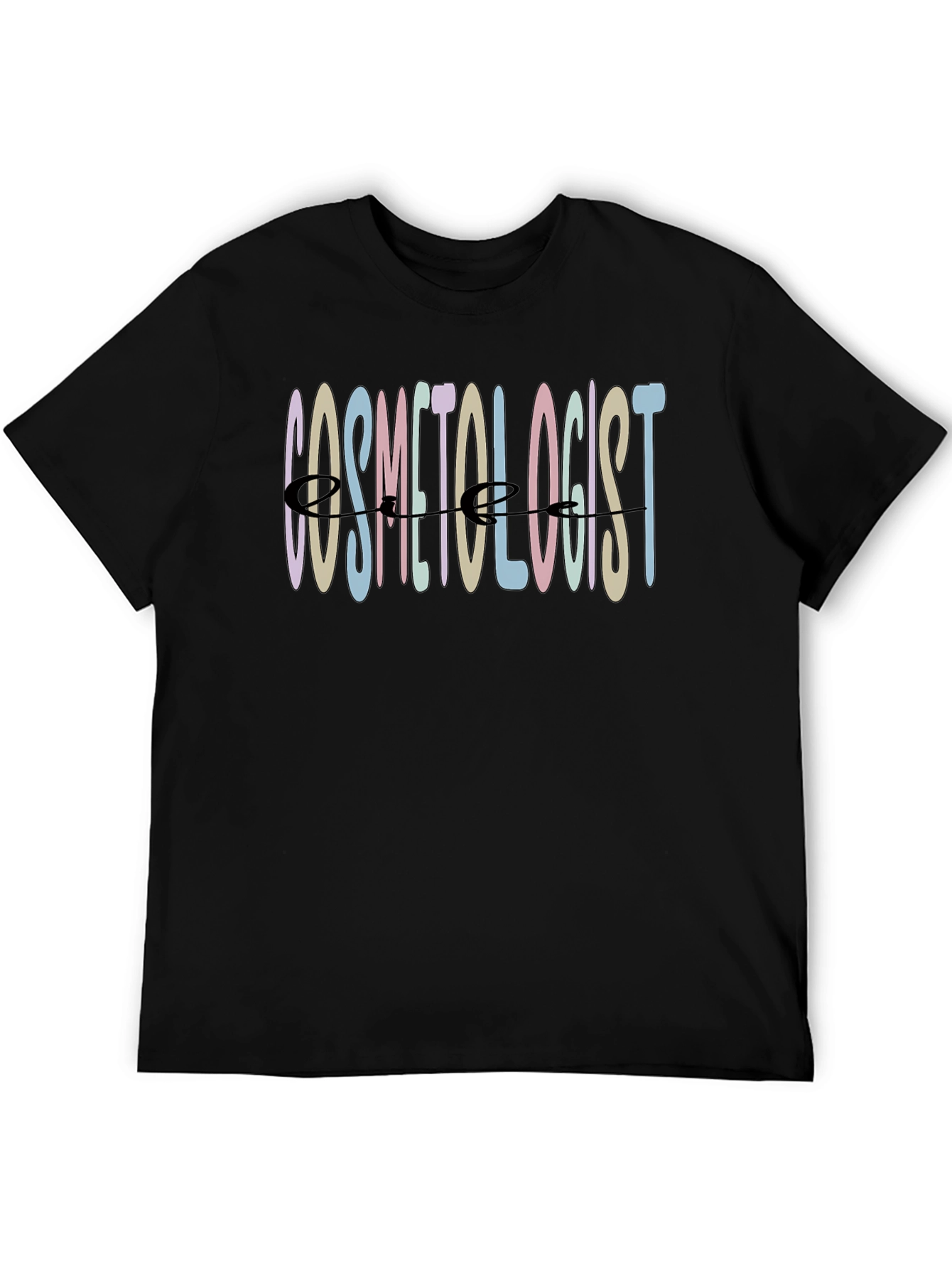 Black Cosmetologist T-Shirt - Pastel Text Stylist Tee view 5