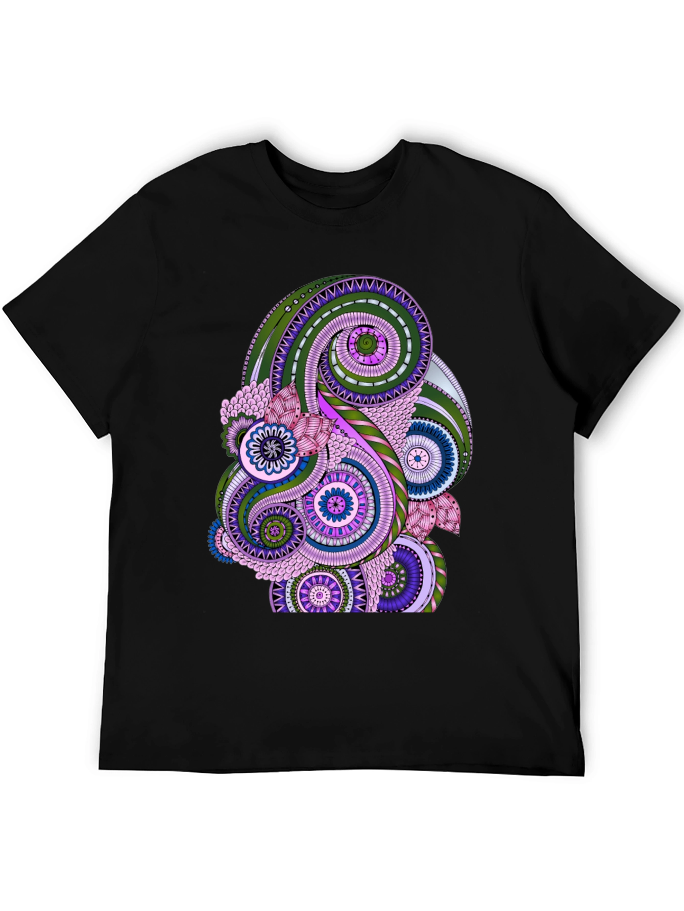 Black Paisley Pattern Black T-Shirt - Stylish Casual Wear view 5