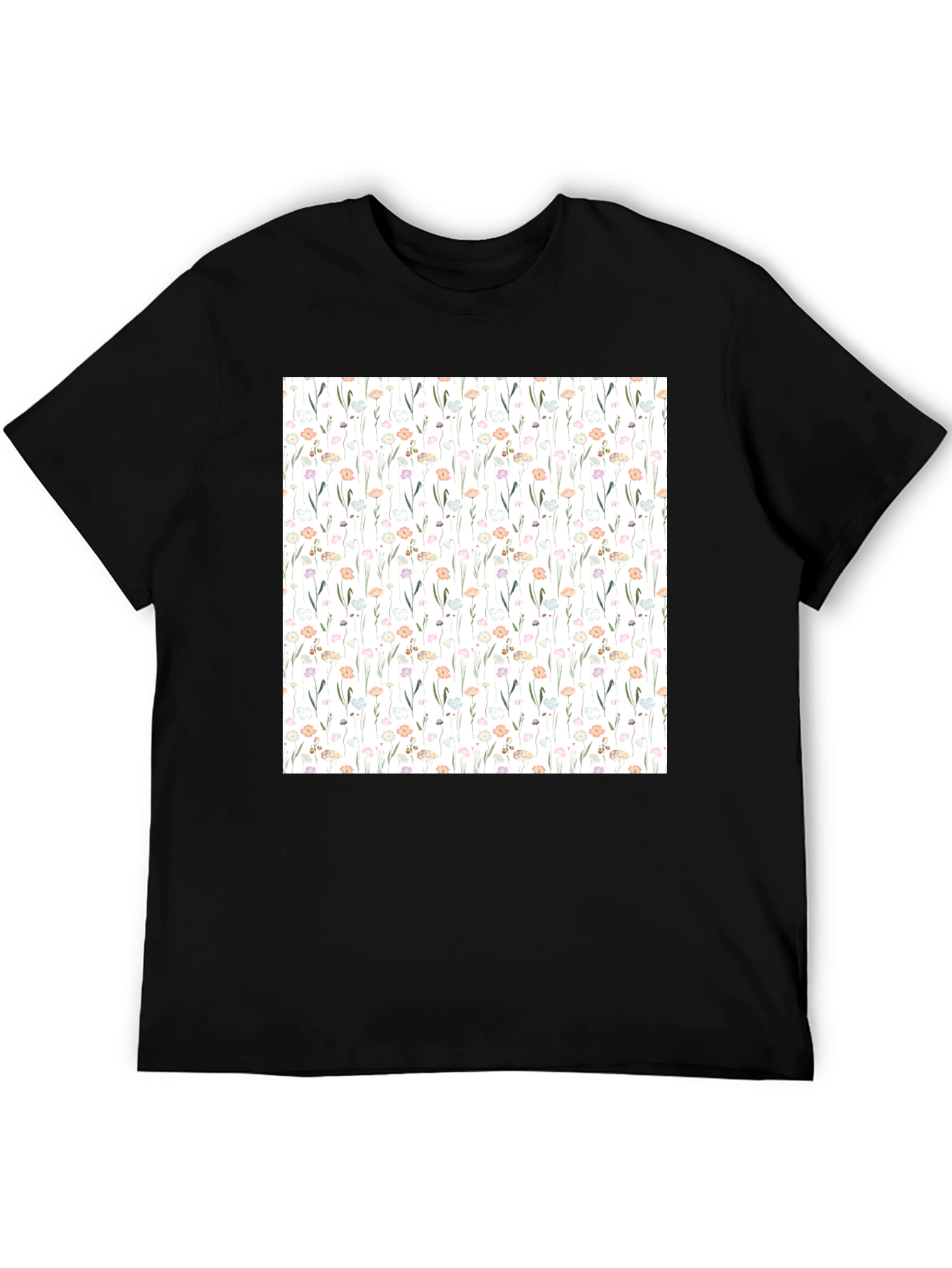 Black Floral Pattern Black T-Shirt view 5