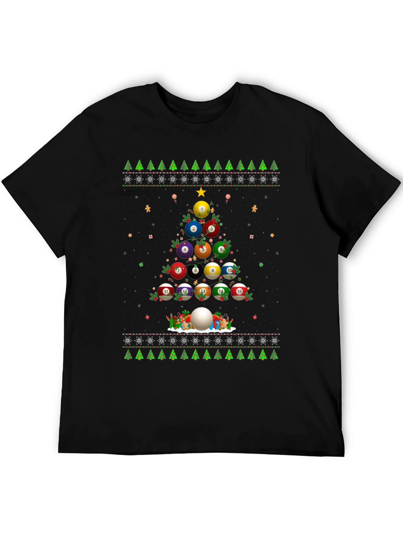 Black Billiard Ball Christmas Tree Holiday T-Shirt view 5