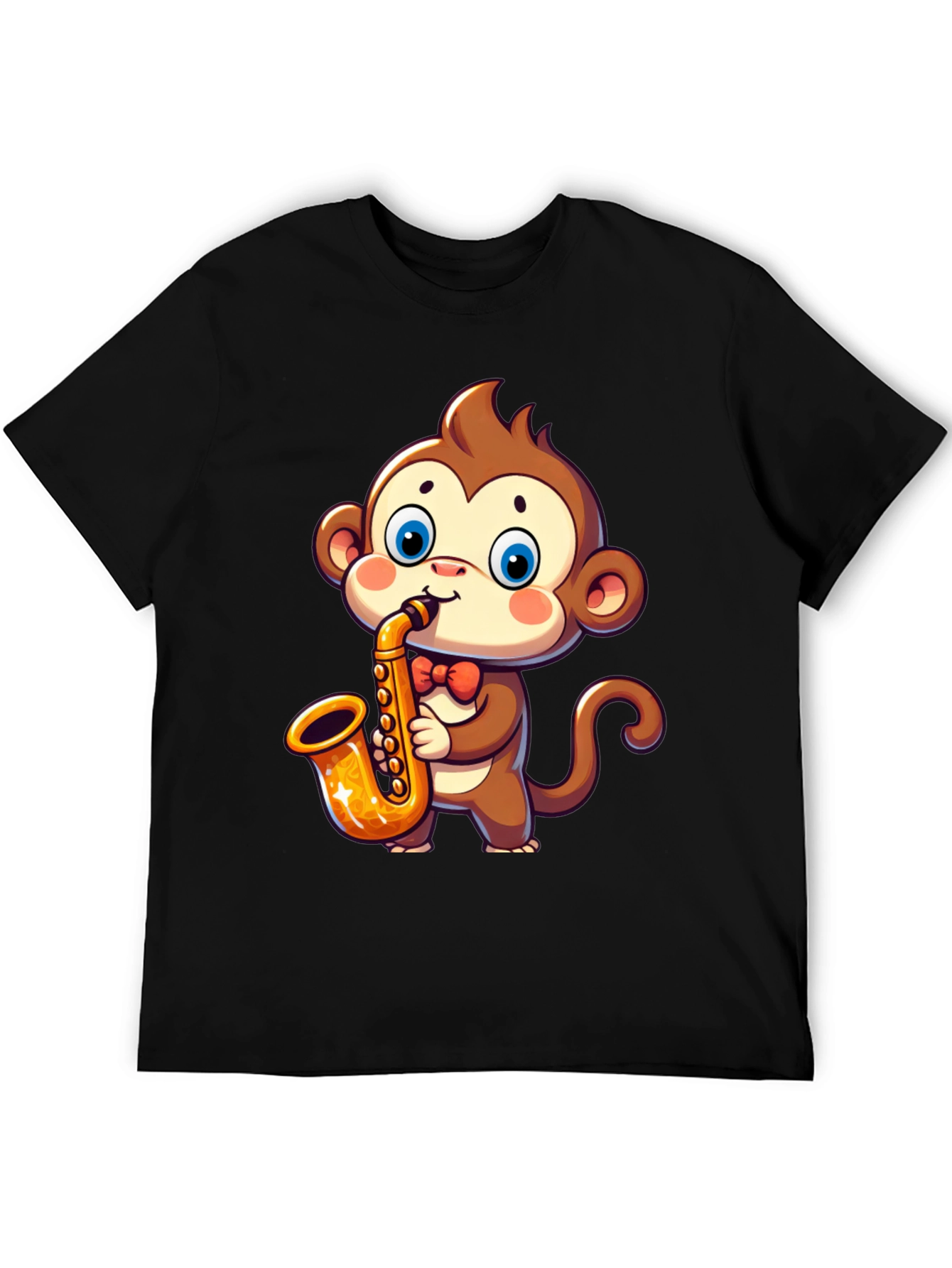 Black Monkey Saxophone T-Shirt - Cute Cartoon Design view 5