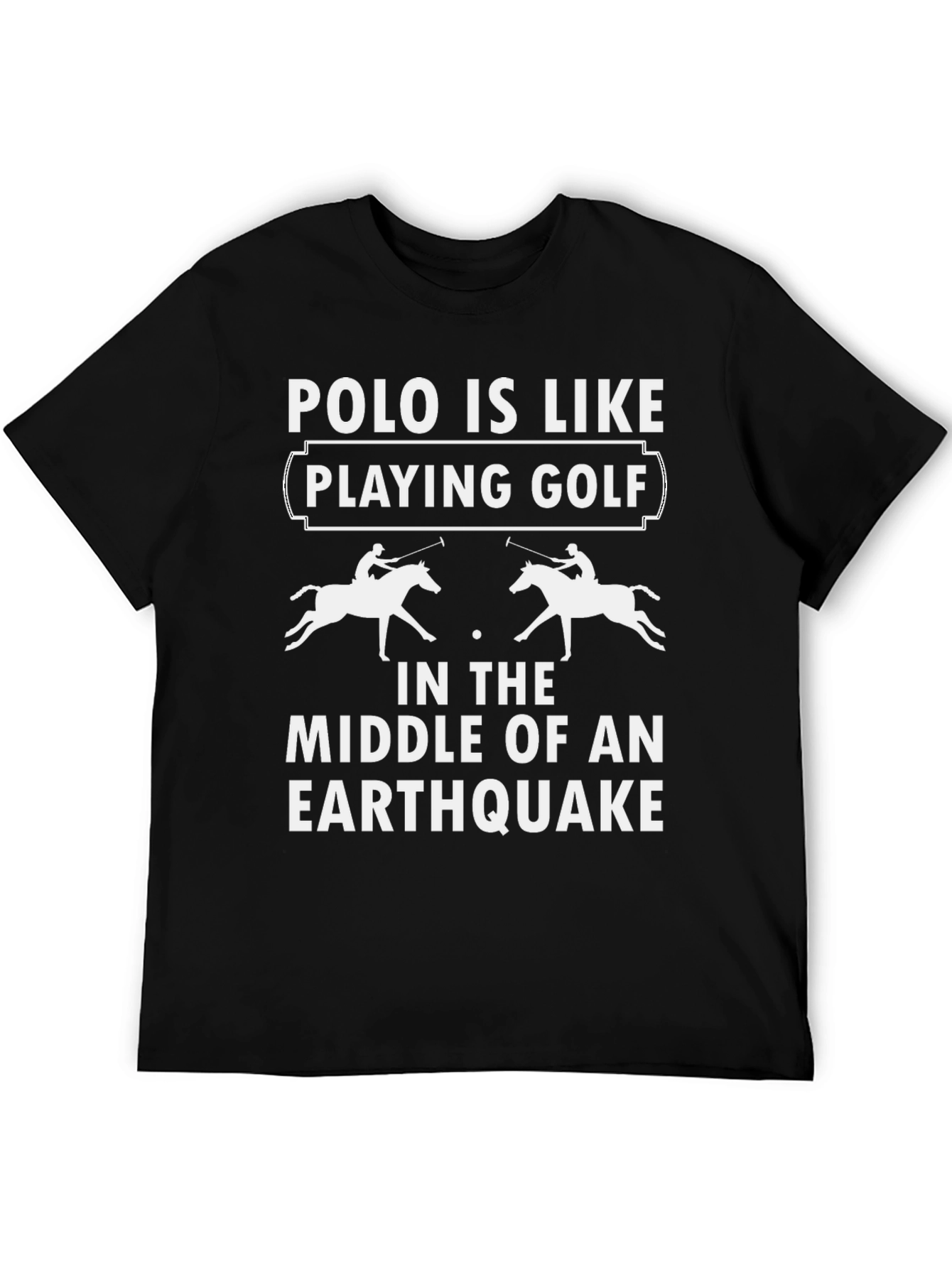 Black Polo Earthquake Graphic T-Shirt Funny Horse Lover Tee view 5