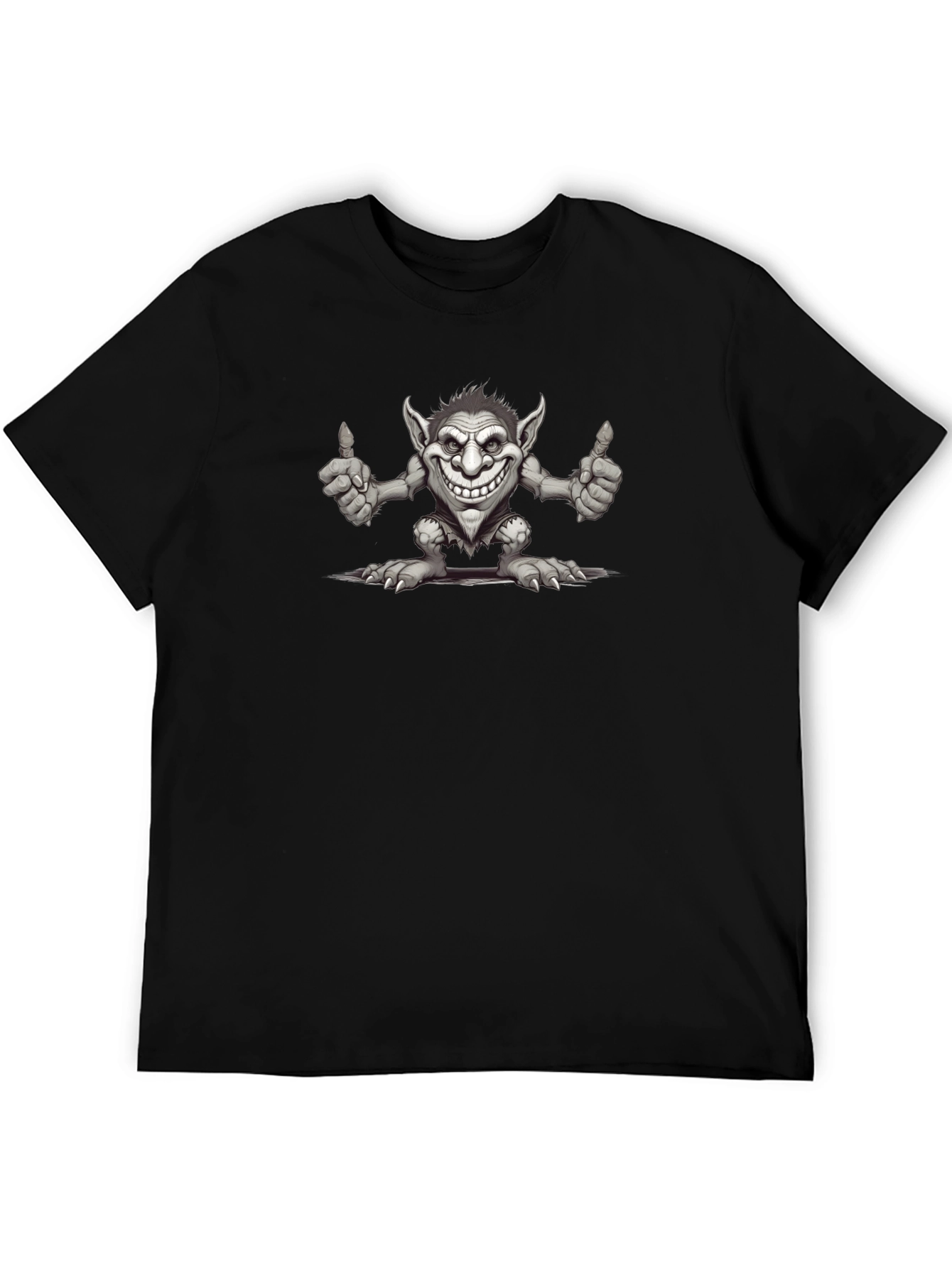 Black Funny Troll Graphic Print Black T-Shirt view 5