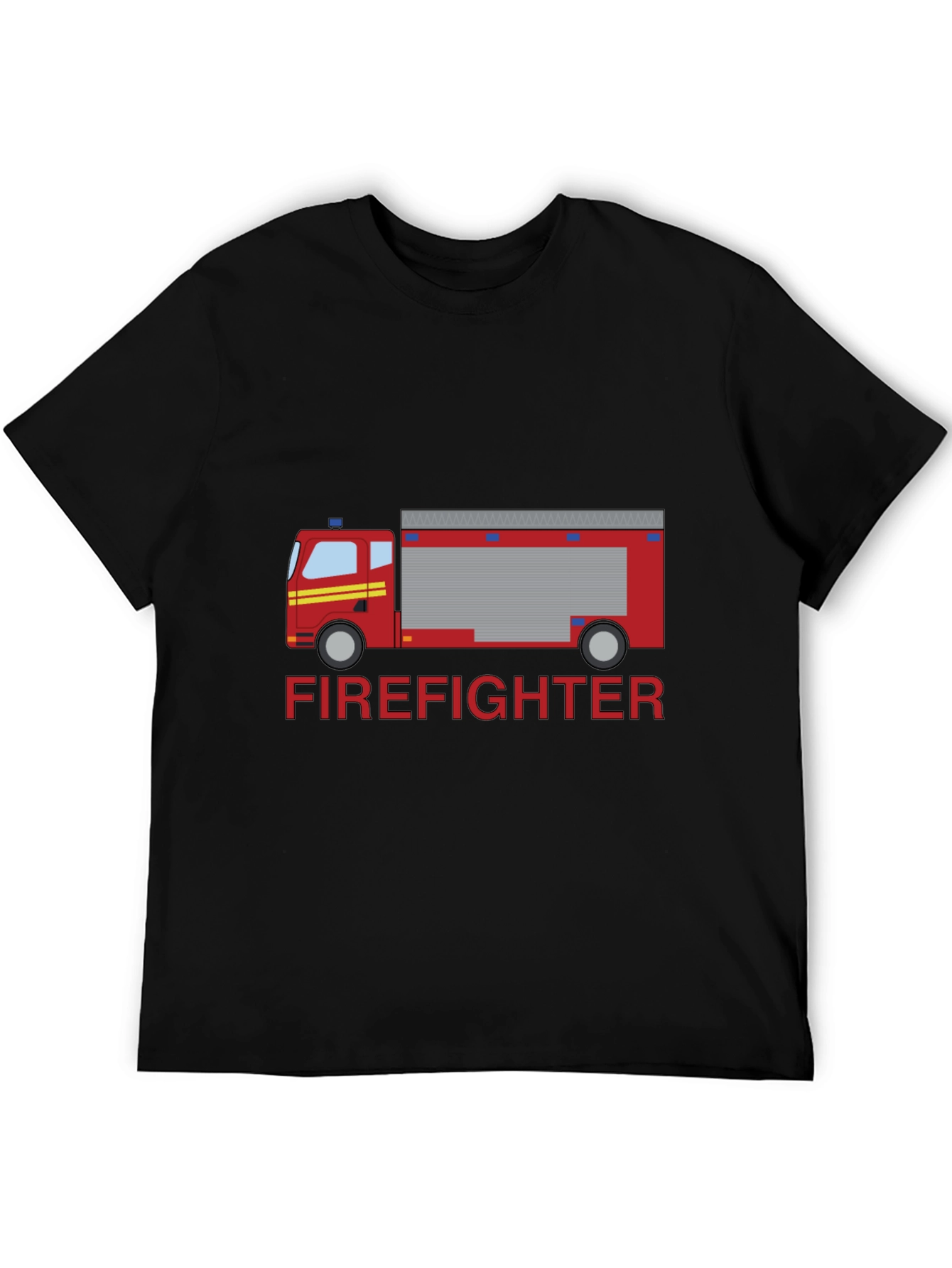 Black Firefighter Truck Graphic Tee - Black Cotton T-Shirt view 5
