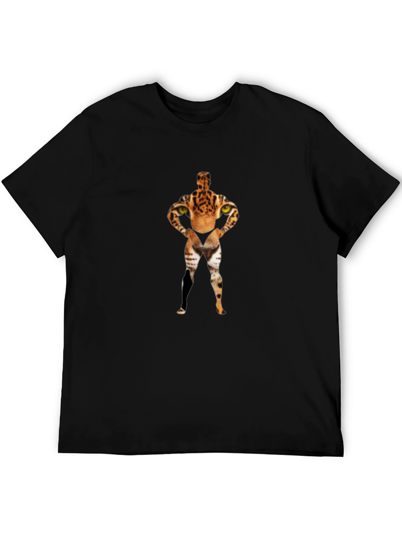 Black Novelty Feline Bodybuilder Graphic T-Shirt view 5