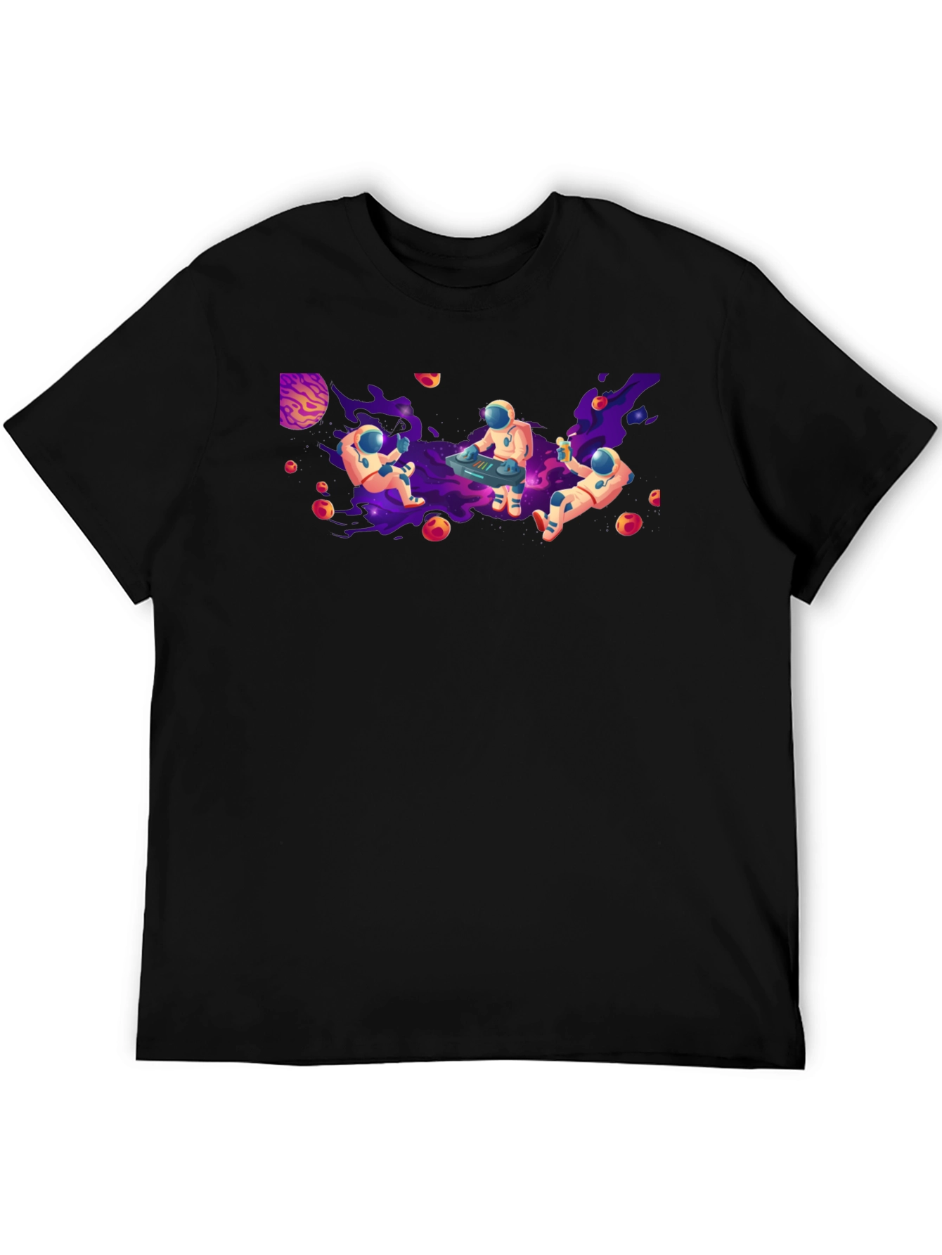 Black Astronaut Galaxy Party T-Shirt - Black Cotton Crew Neck view 5