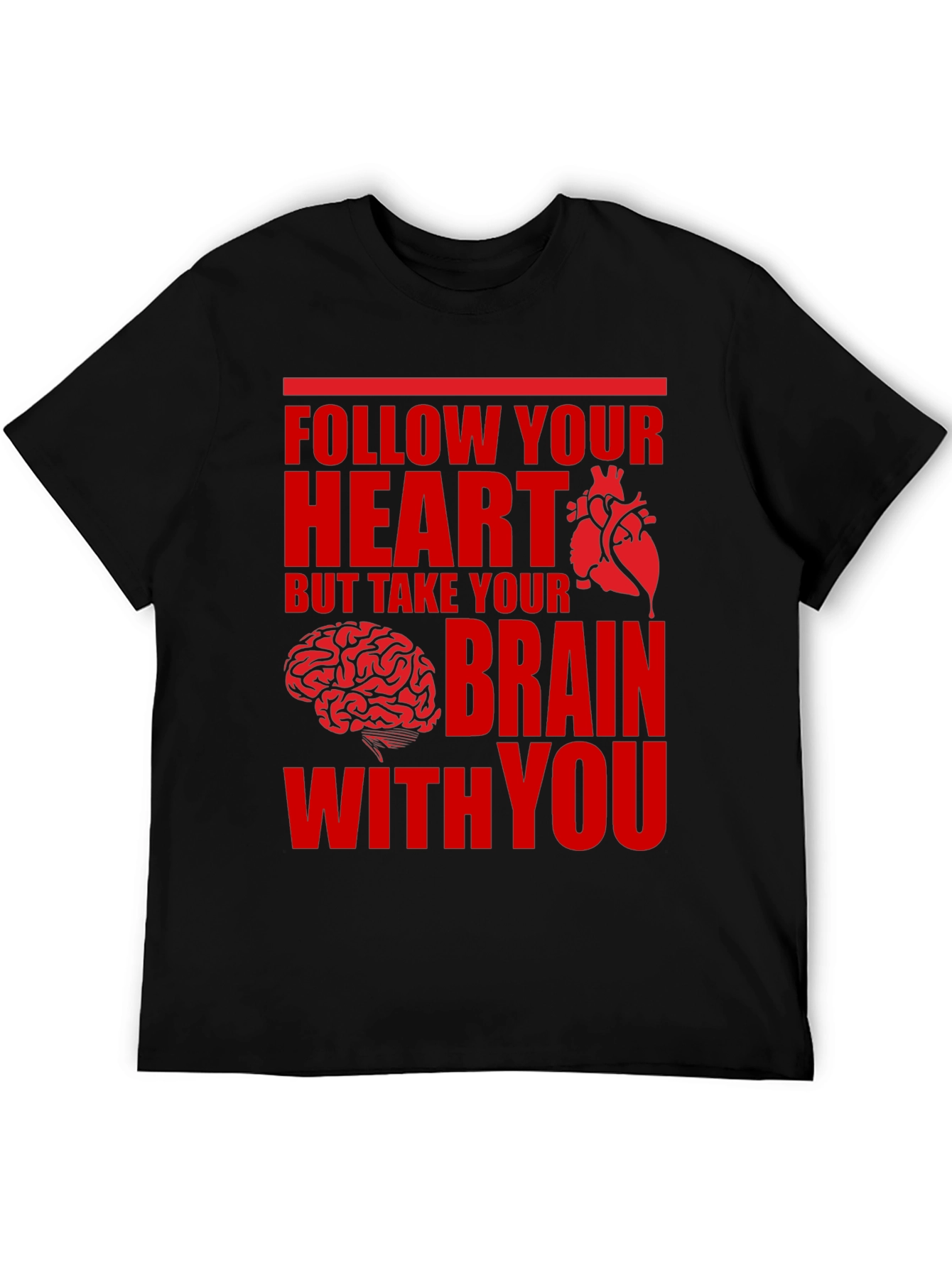 Black Follow Your Heart Brain Graphic Tee view 5