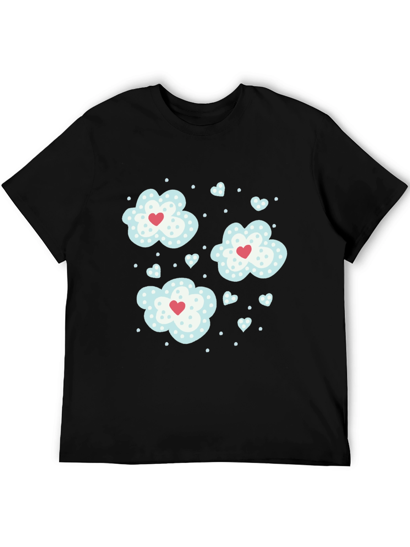 Black Cute Clouds & Hearts Graphic Tee - Black Casual T-Shirt view 5