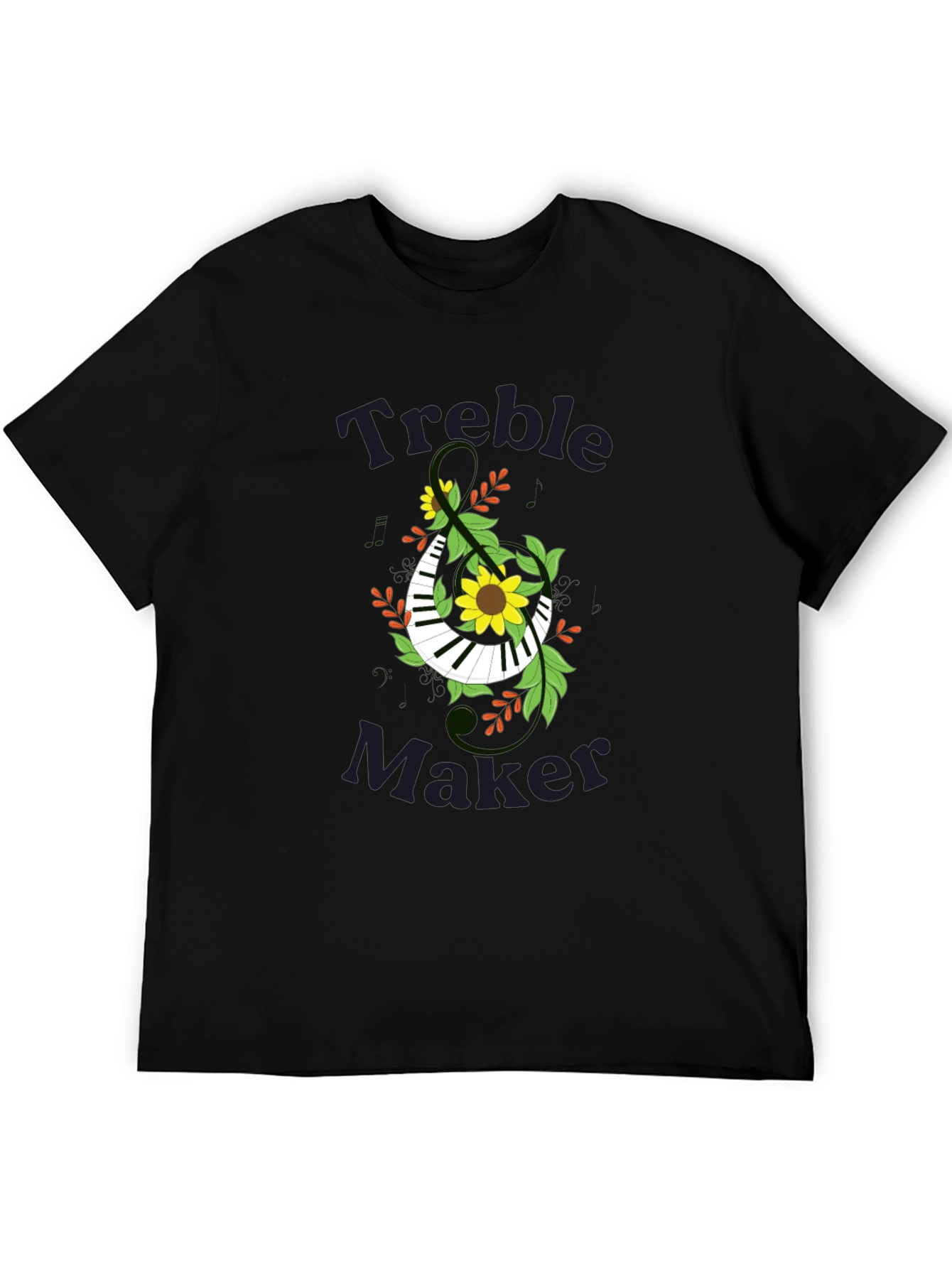 Treble Maker Piano Keyboard and Floral Design T-Shirt - 5