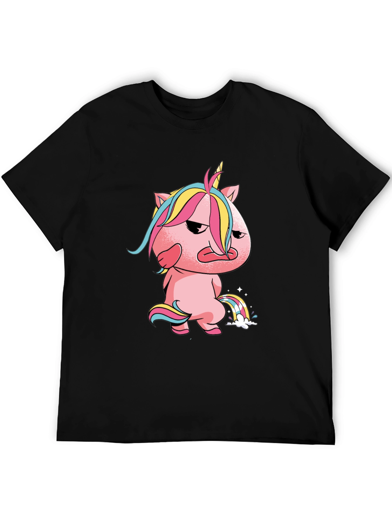 Black Grumpy Unicorn Rainbow T-Shirt view 5