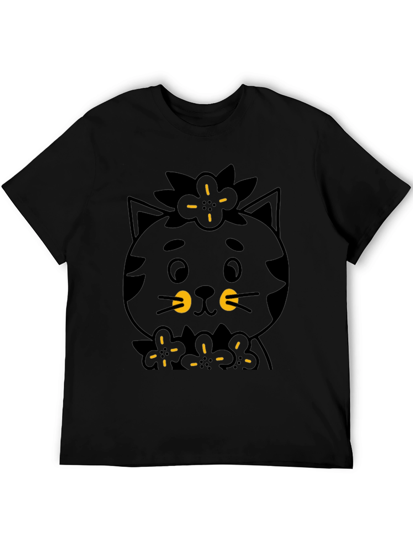 Black Cute Black Cat T-Shirt - Floral Accent view 5