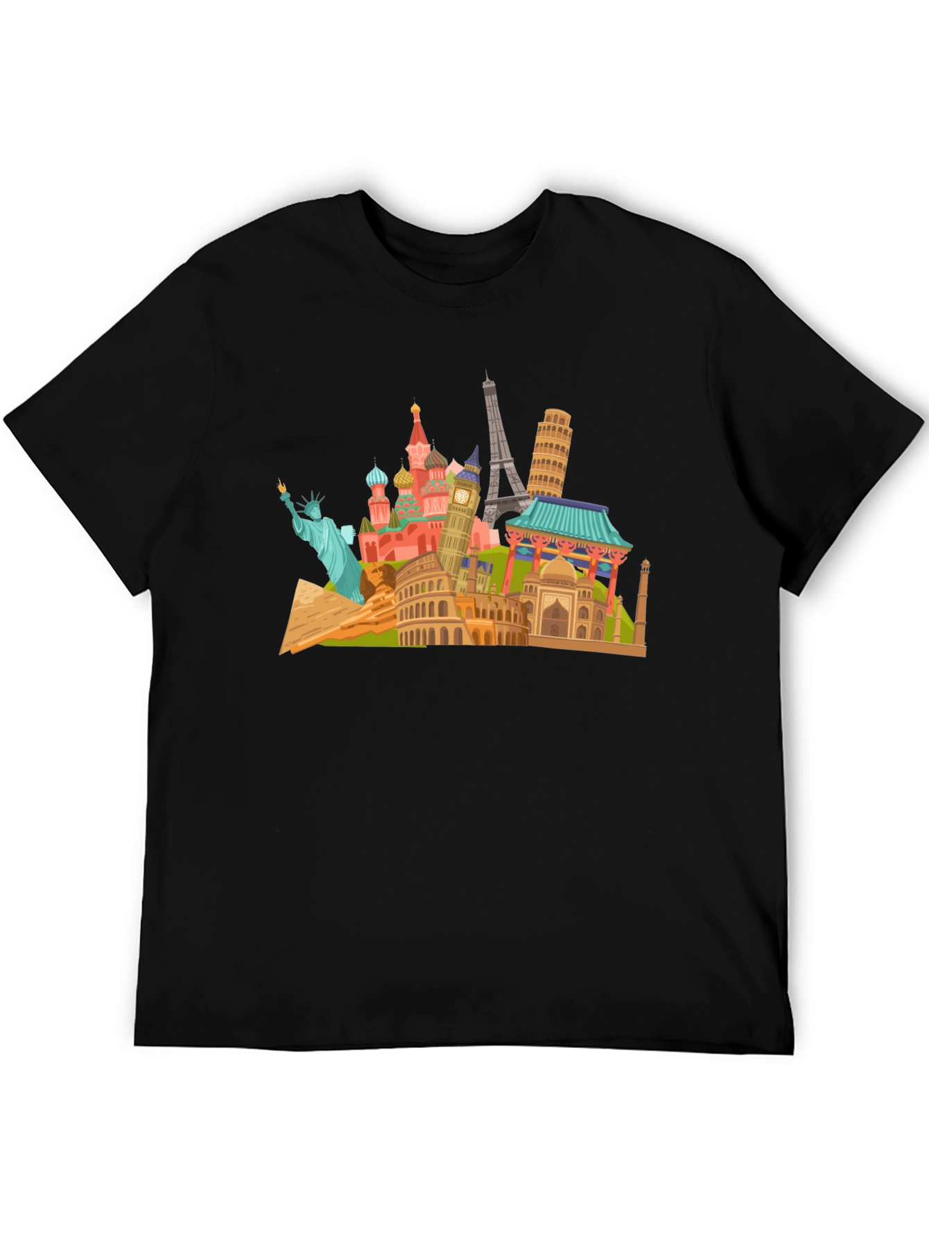 Black World Landmarks Black T-Shirt view 5