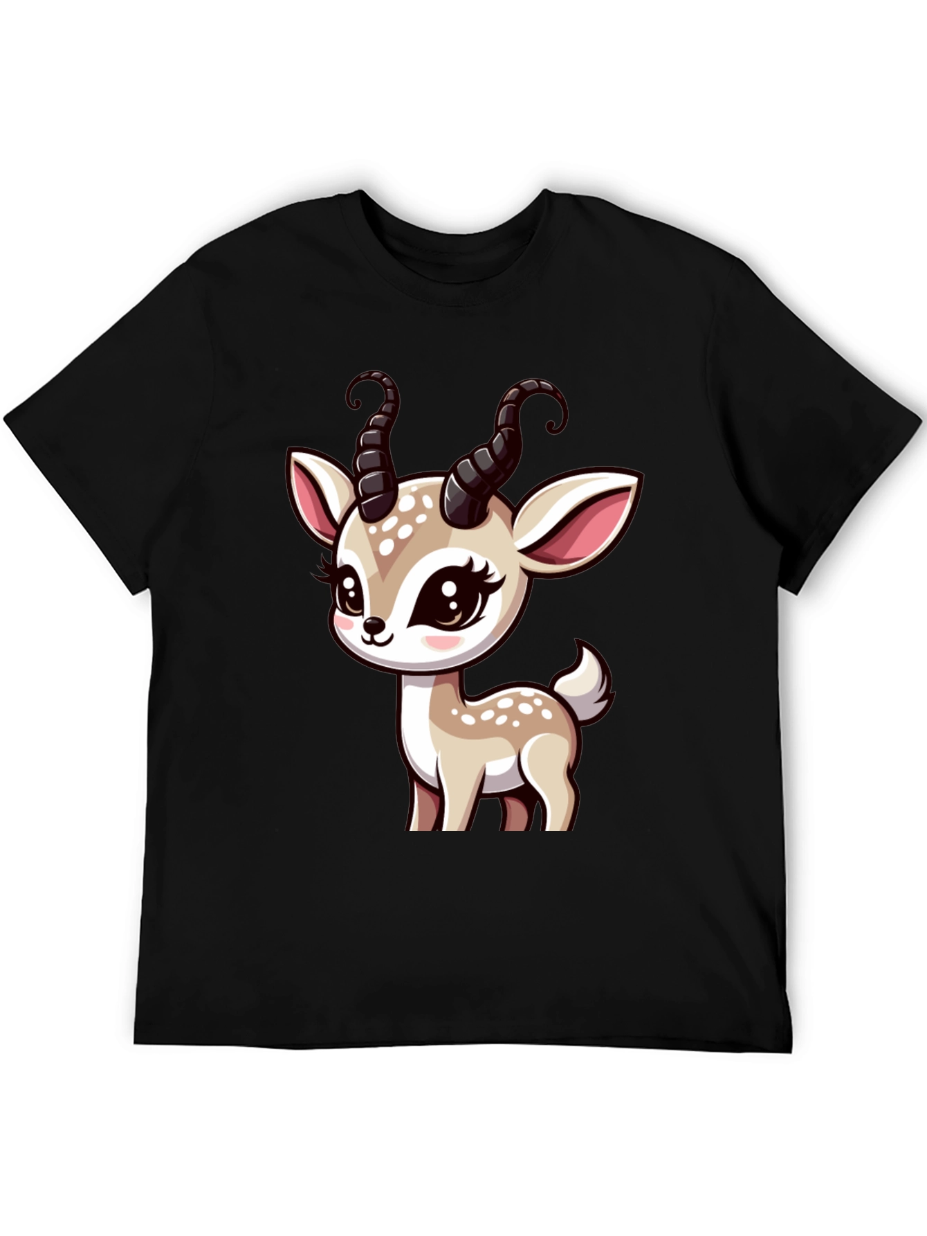Black Cute Deer Graphic Black T-Shirt view 5