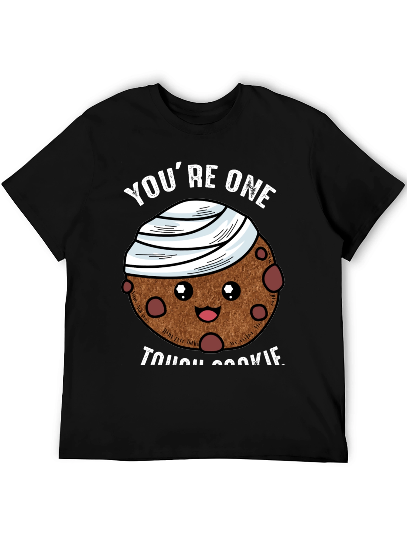Black Tough Cookie Graphic T-Shirt: Cute Bandaged Cookie Design view 5