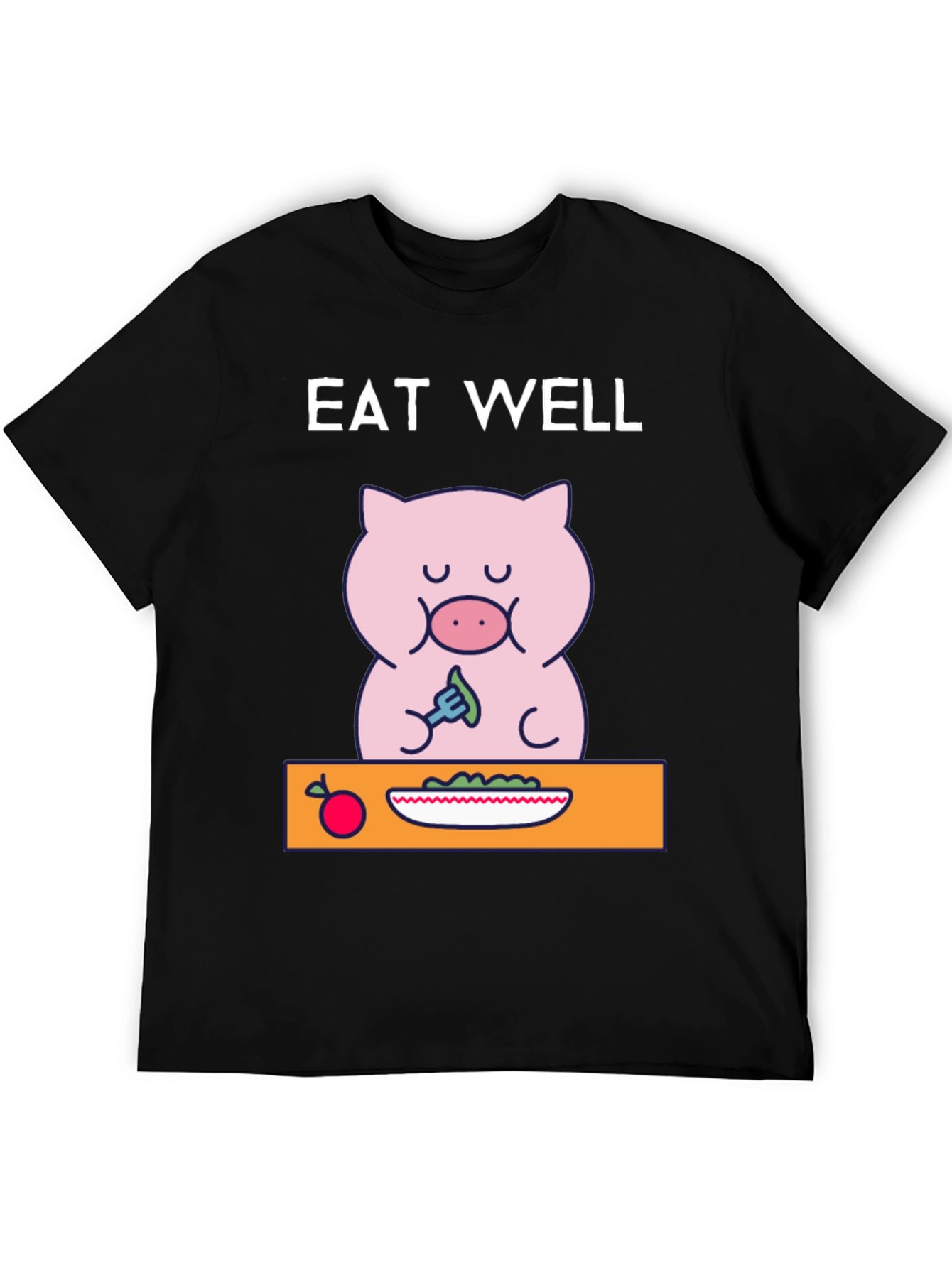 Black Eat Well Pig T-Shirt - Funny Cartoon Tee view 5