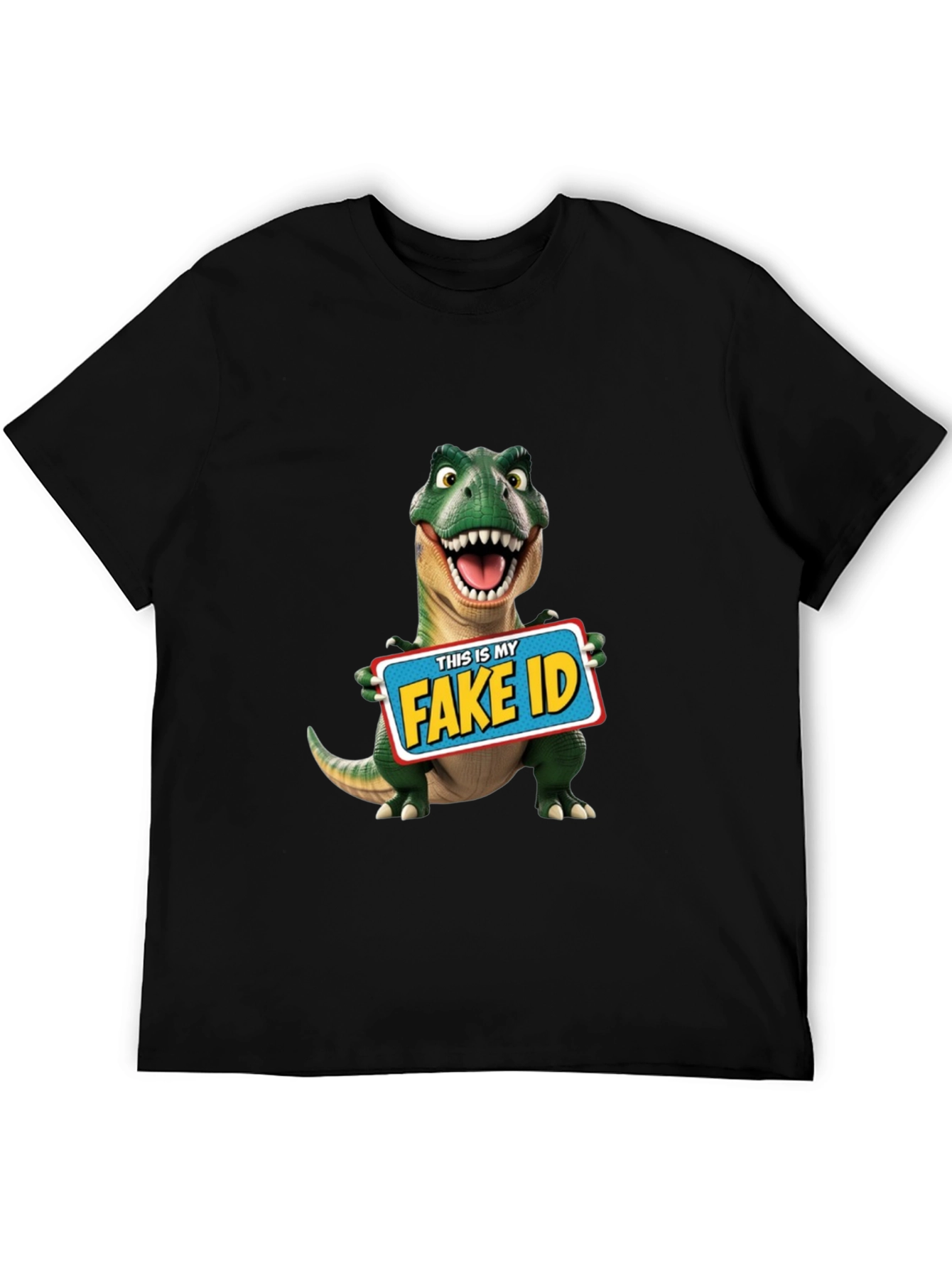 Black Funny Dinosaur Fake ID T-Shirt view 5