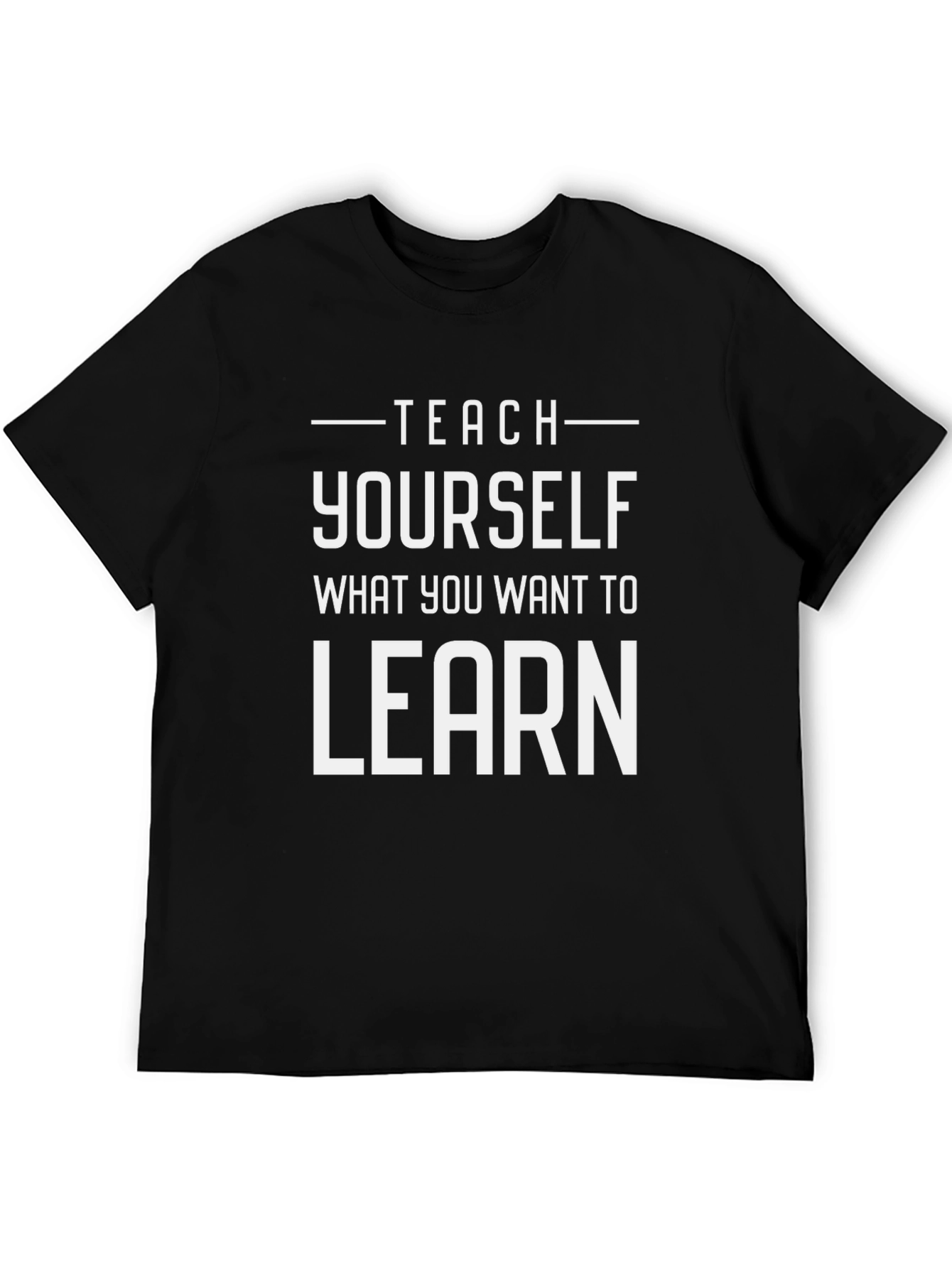 Black Teach Yourself to Learn Black Graphic Tee Shirt view 5