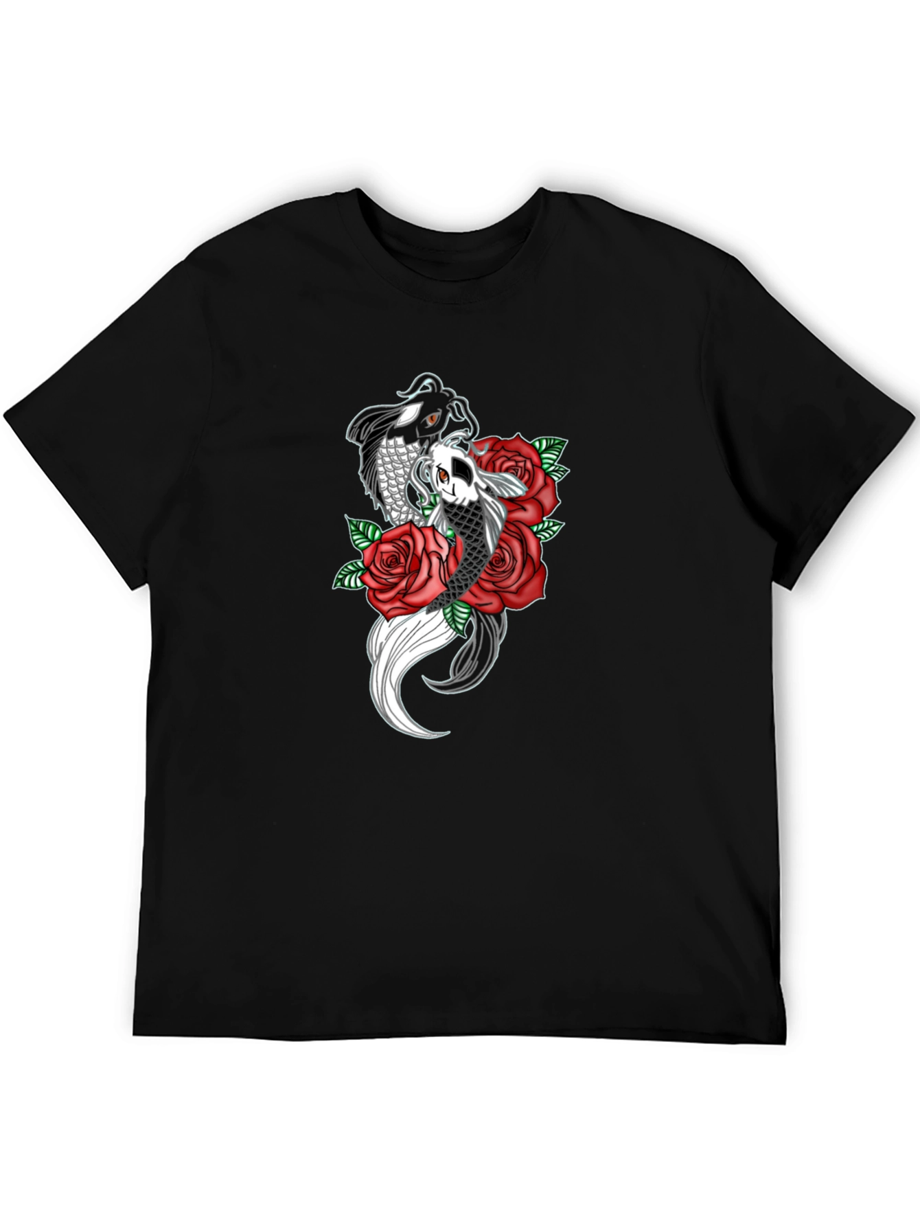Black Koi Fish & Roses Graphic Print Black T-Shirt view 5