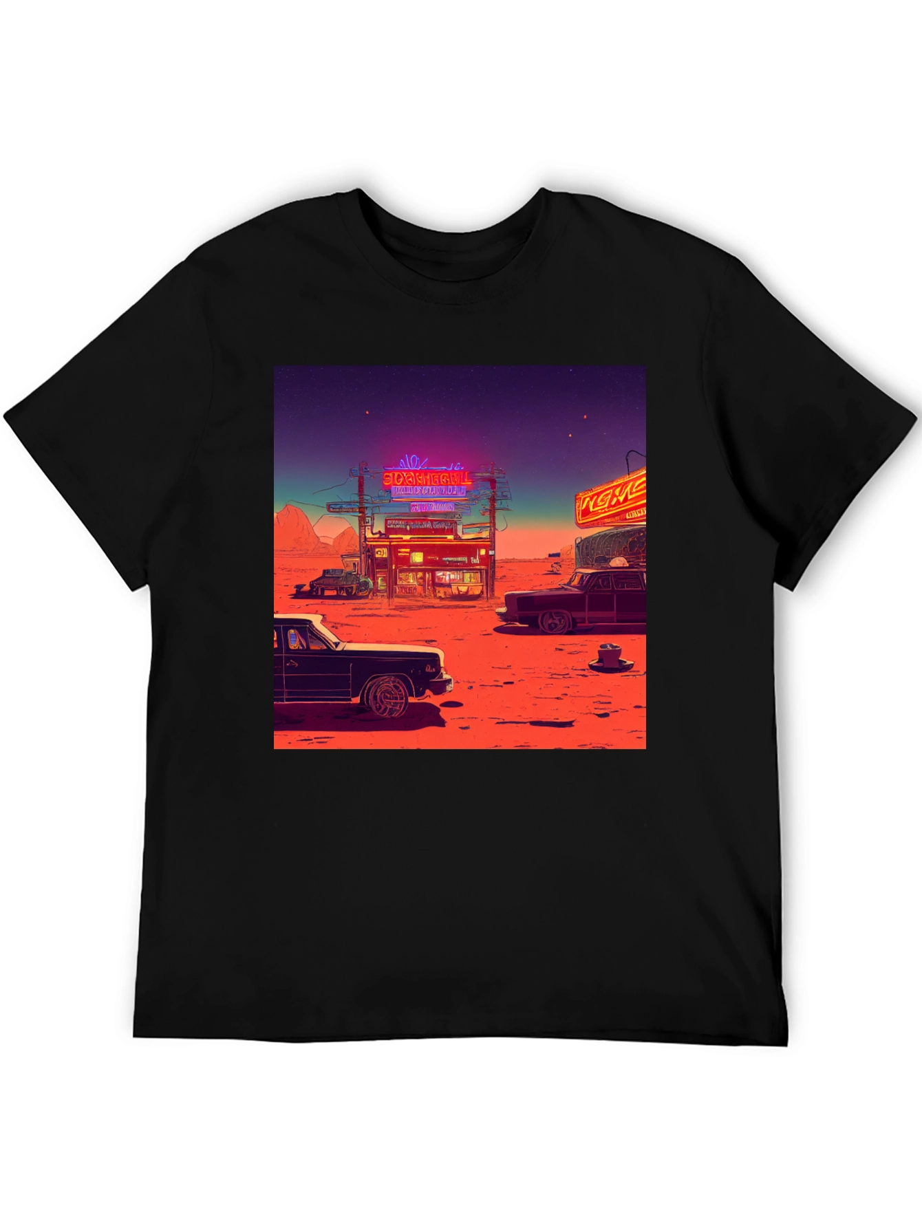 Black Retro Desert Neon T-Shirt view 5