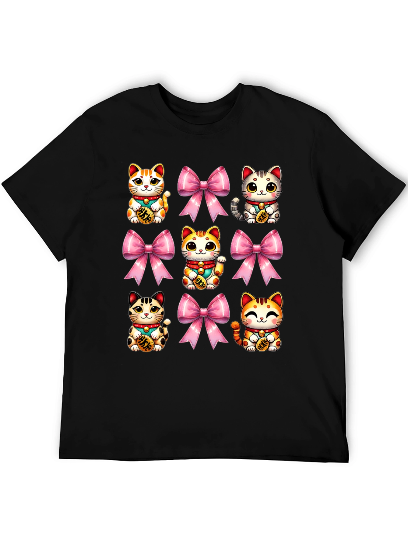 Black Lucky Cat & Bow T-Shirt - Kawaii Style view 5