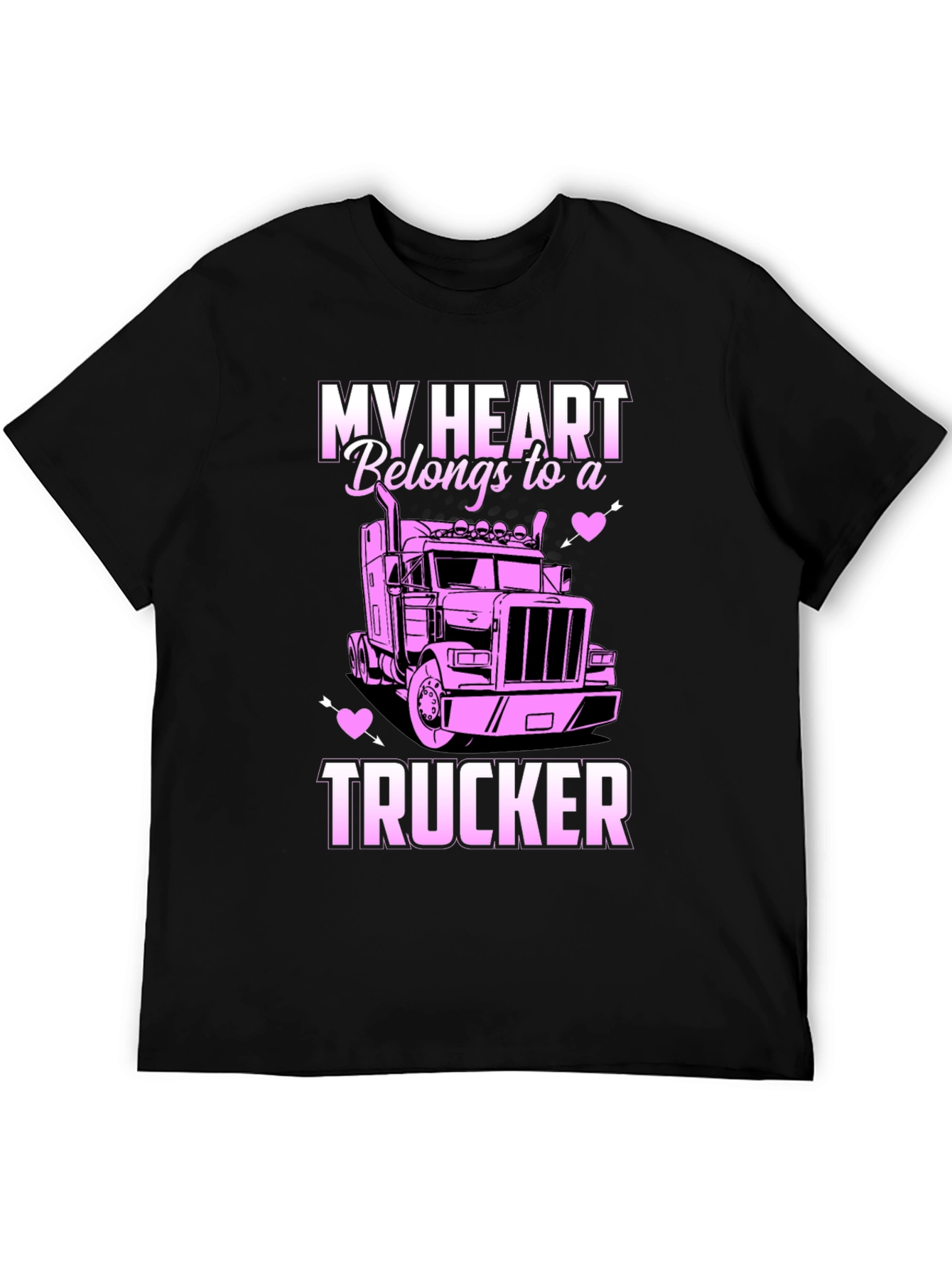 My Heart Belongs to a Trucker Black T-Shirt - 5