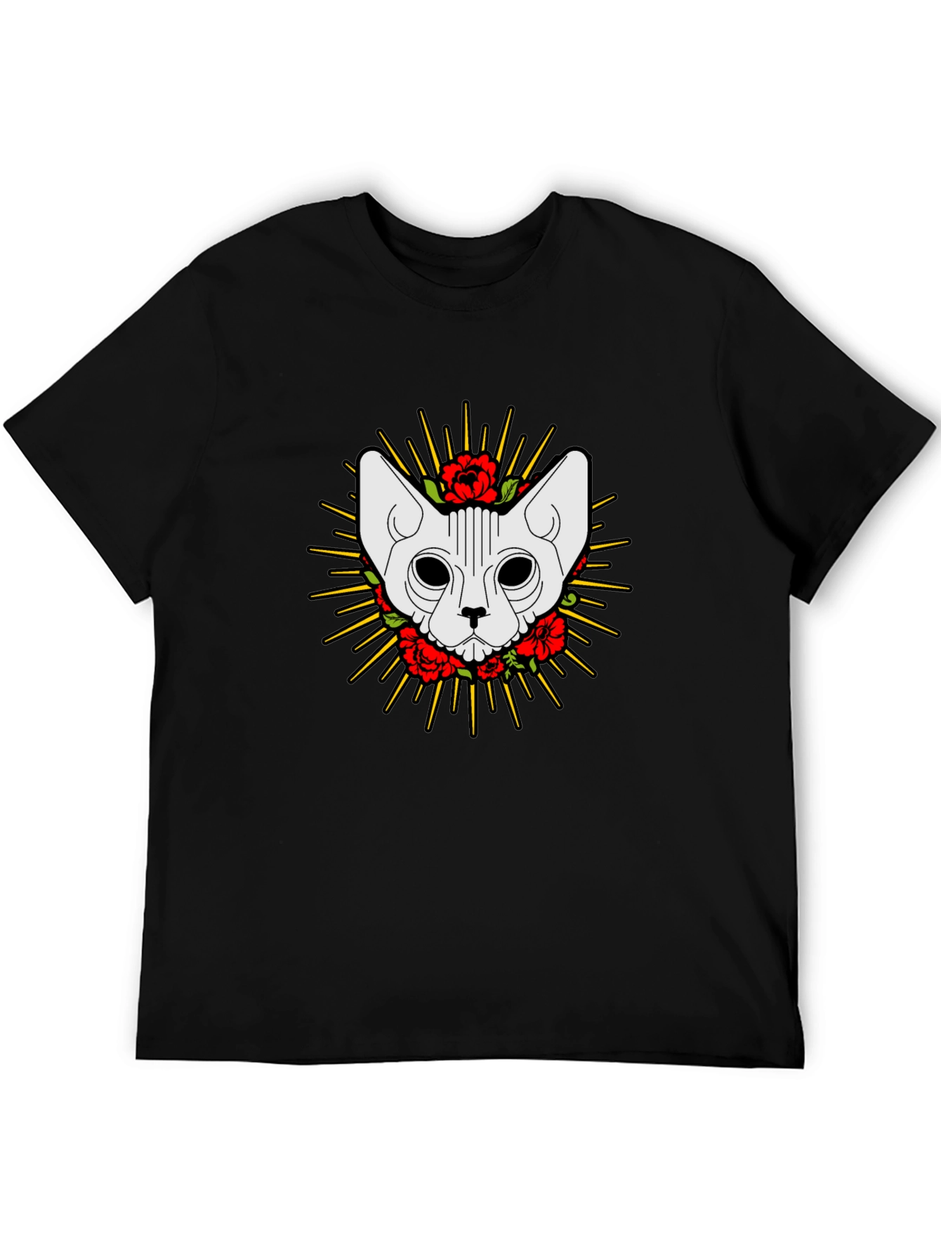 Black Cat & Roses Graphic T-Shirt - Black Cotton Tee view 5