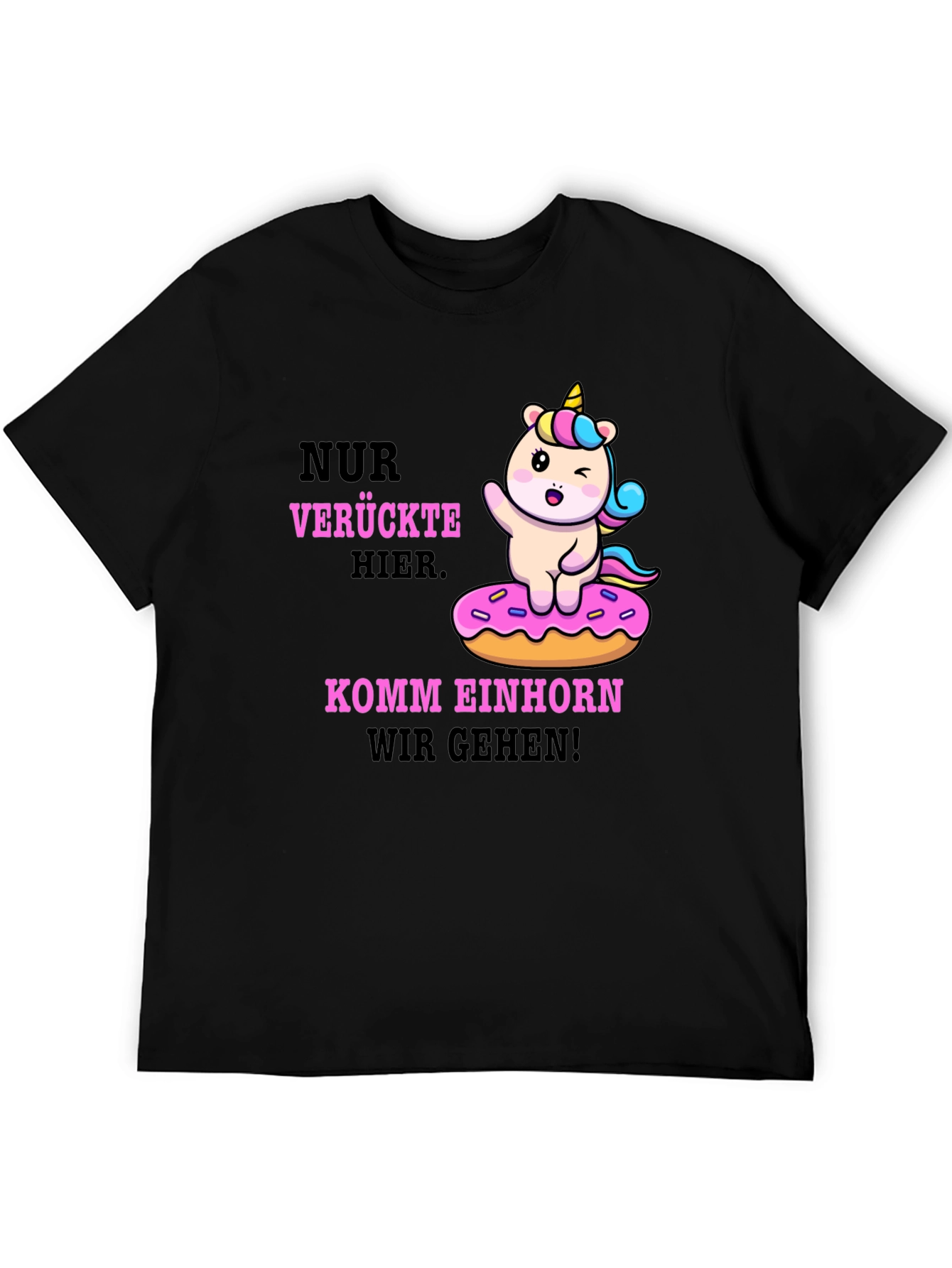 Black Funny Unicorn Donut T-Shirt - Verruckte Hier Komm Einhorn view 5