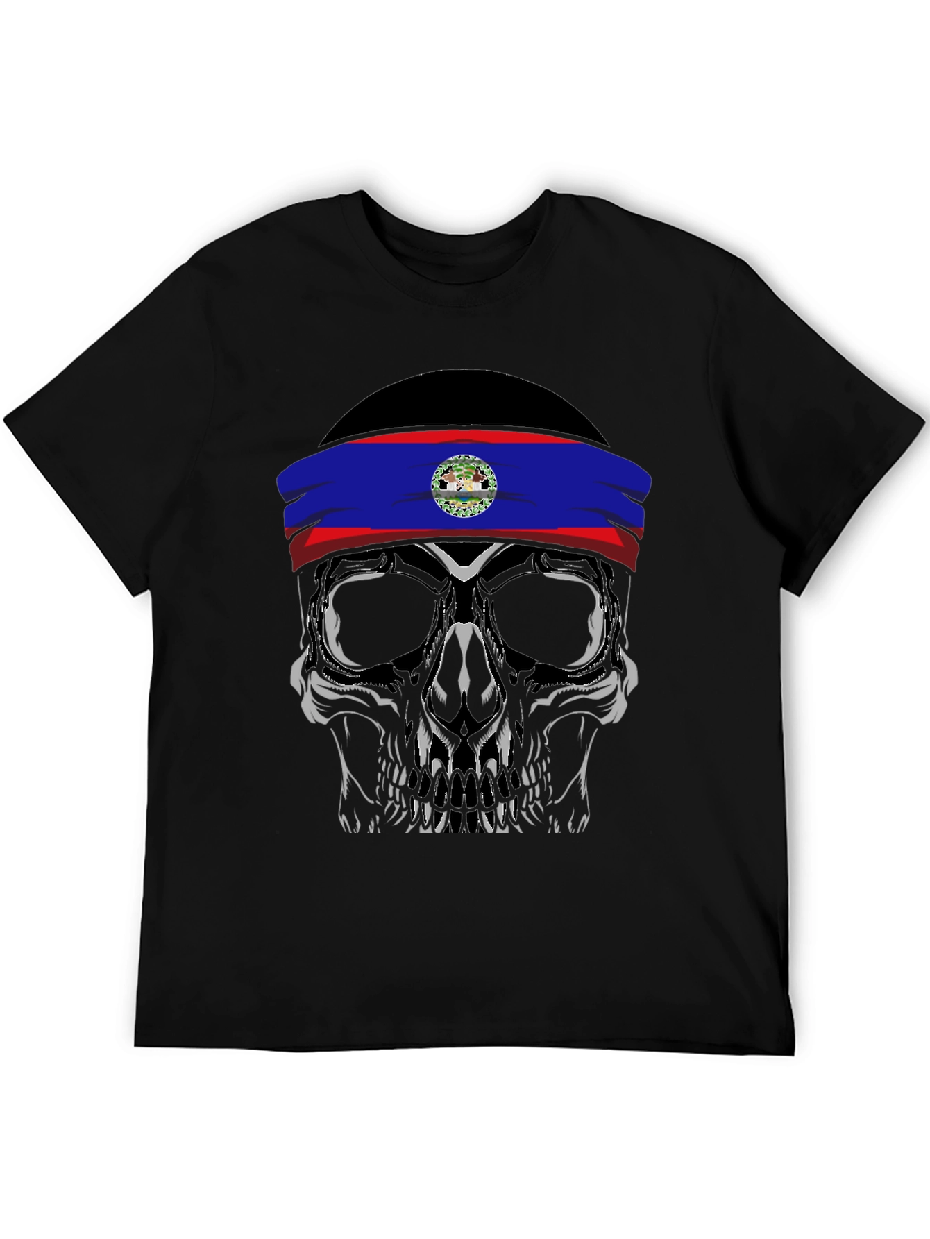 Black Skull with Belize Flag Headband T-Shirt view 5