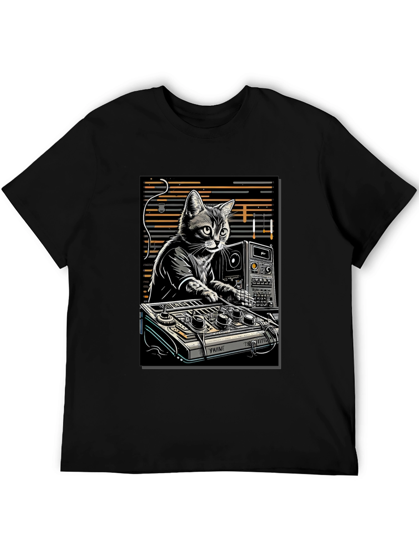 Black DJ Cat Graphic T-Shirt view 5