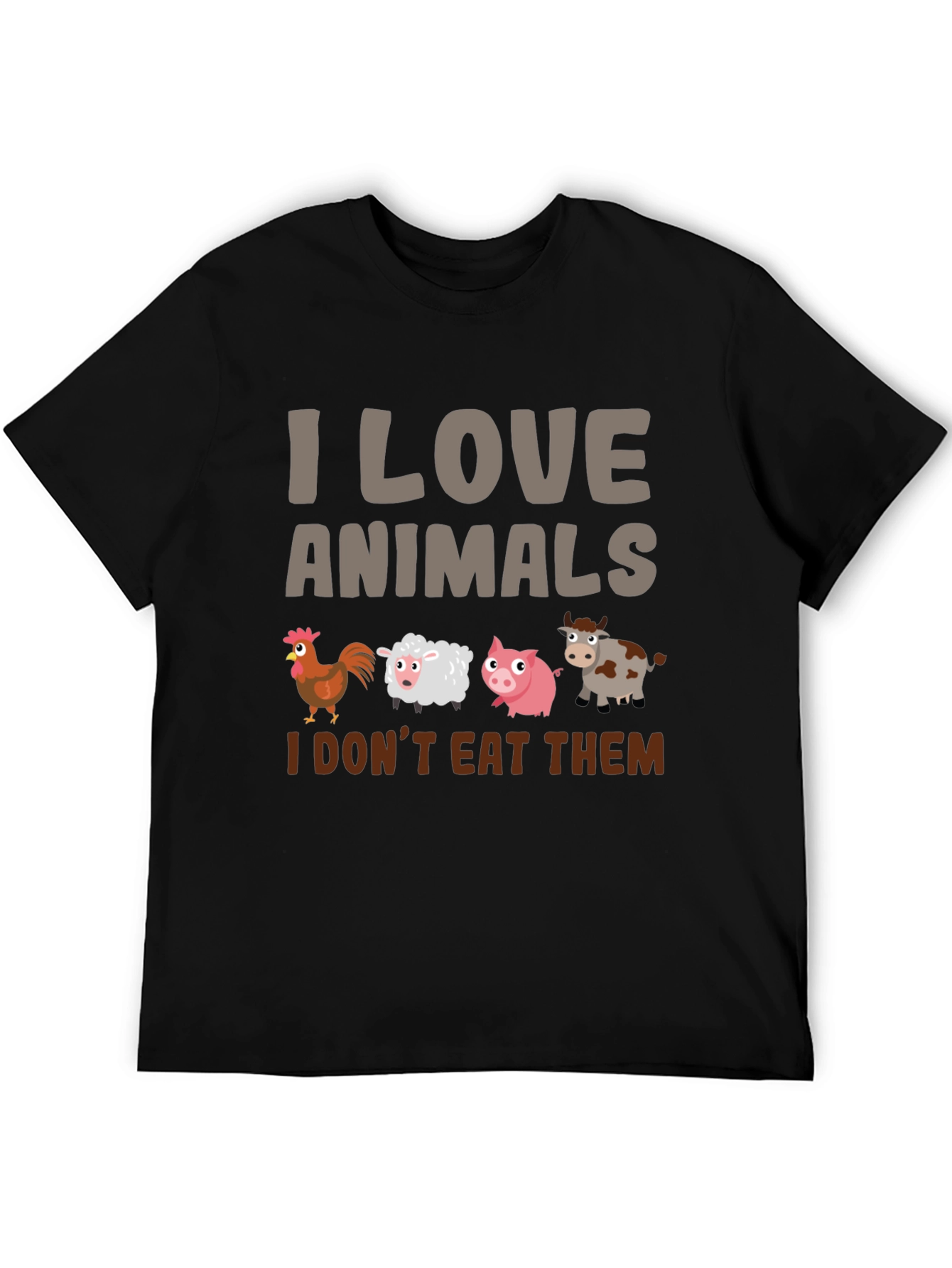 Black I Love Animals T-Shirt - Vegan Statement Tee view 5