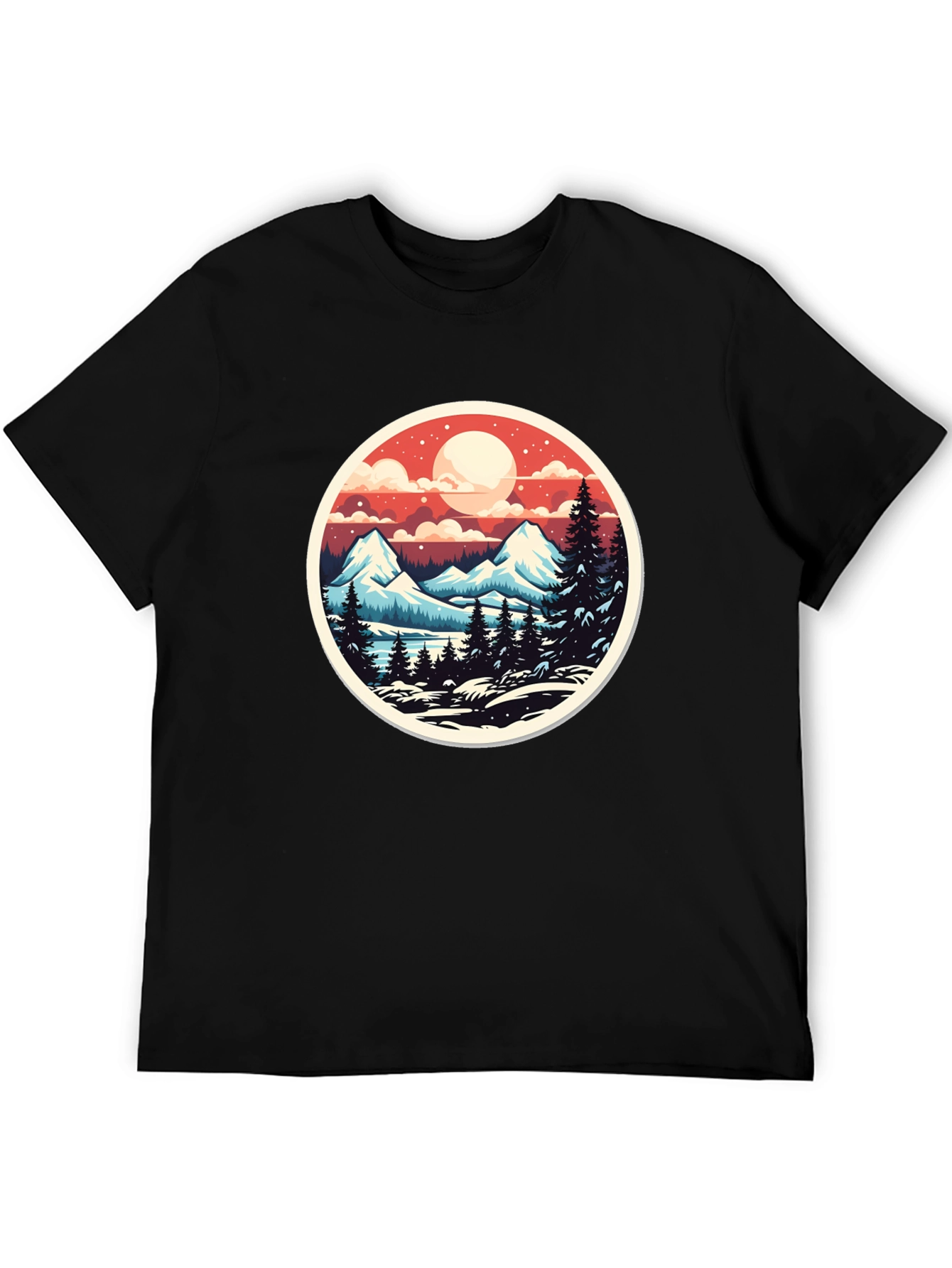 Black Mountain Landscape Graphic Tee - Black Casual T-Shirt view 5