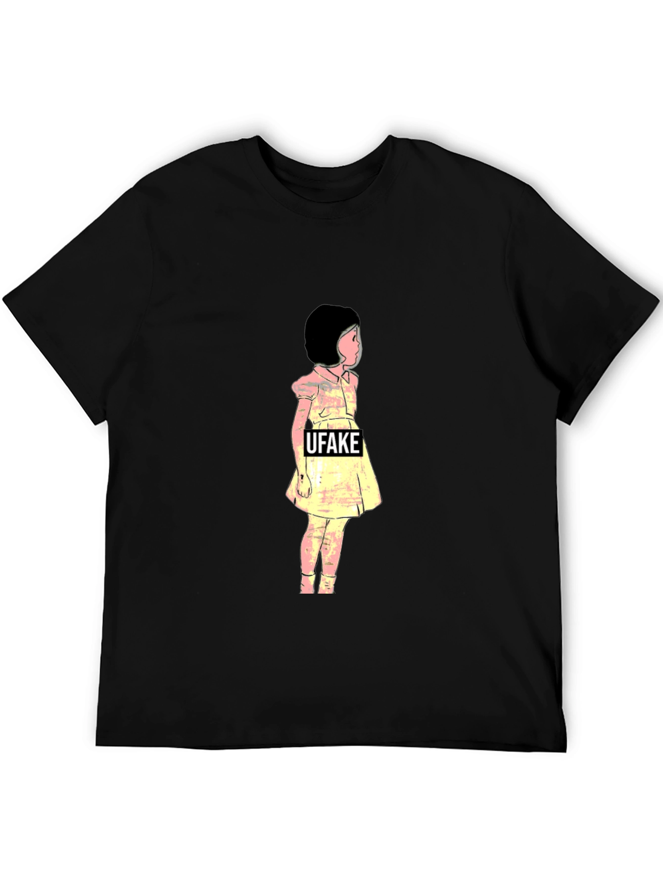 Black Artistic Black T-Shirt with UFAKE Girl Design view 5