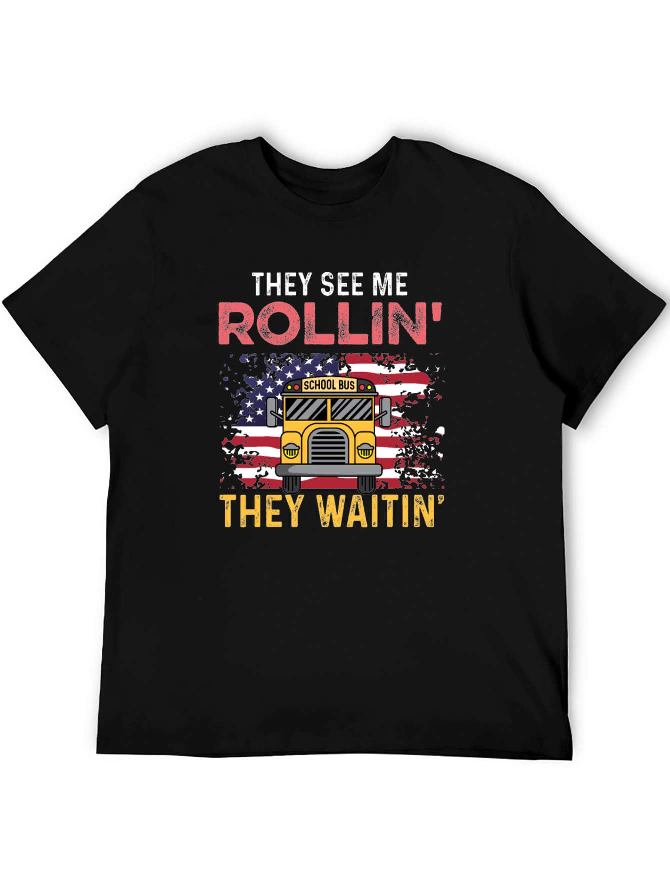 Black They See Me Rollin' T-Shirt School Bus view 5