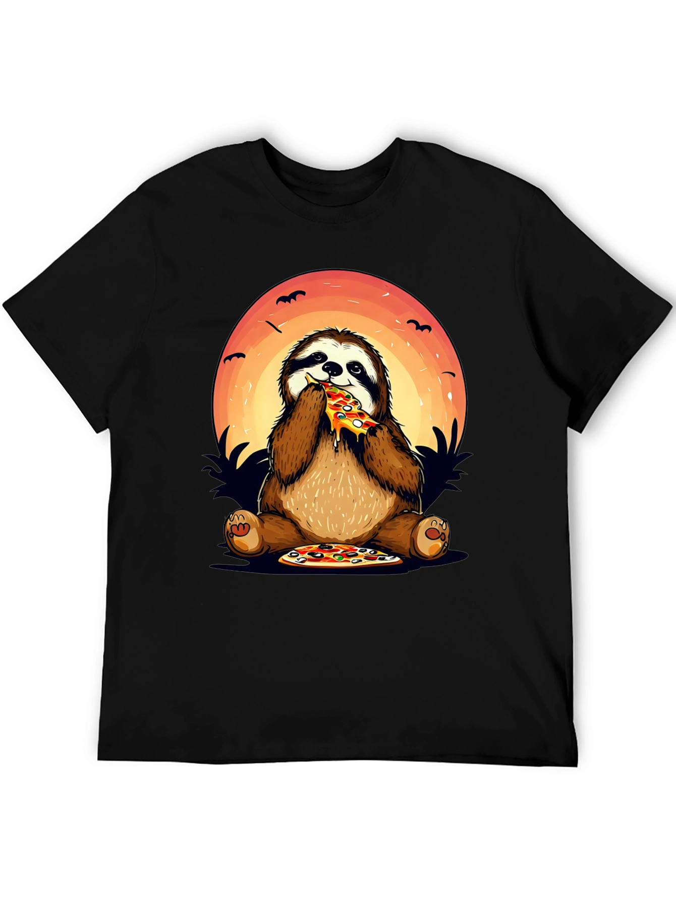 Black Sloth Pizza Lover Graphic T-Shirt view 5